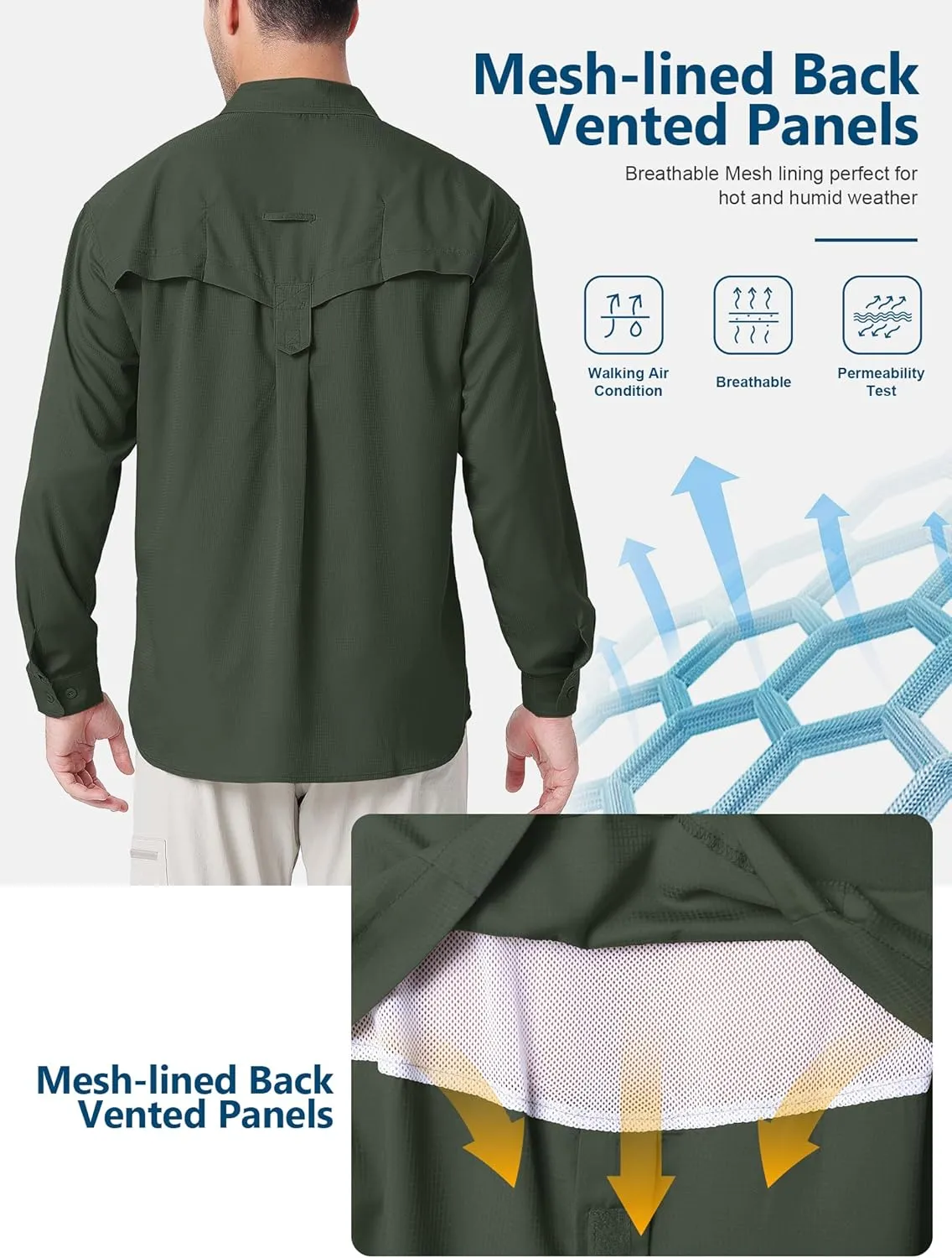 Safari Shirts for Men for Africa UV Sun Protection Lightweight Quick Dry Moisture Wicking for Hiking Fishing Travel Outdoor