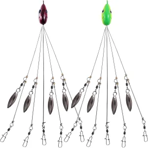 Saltwater Fishing Alabama Bass Rigs - 2-Pack Multi-Lure Willow Blade Rig, Stainless Steel, 3D Fish Eyes