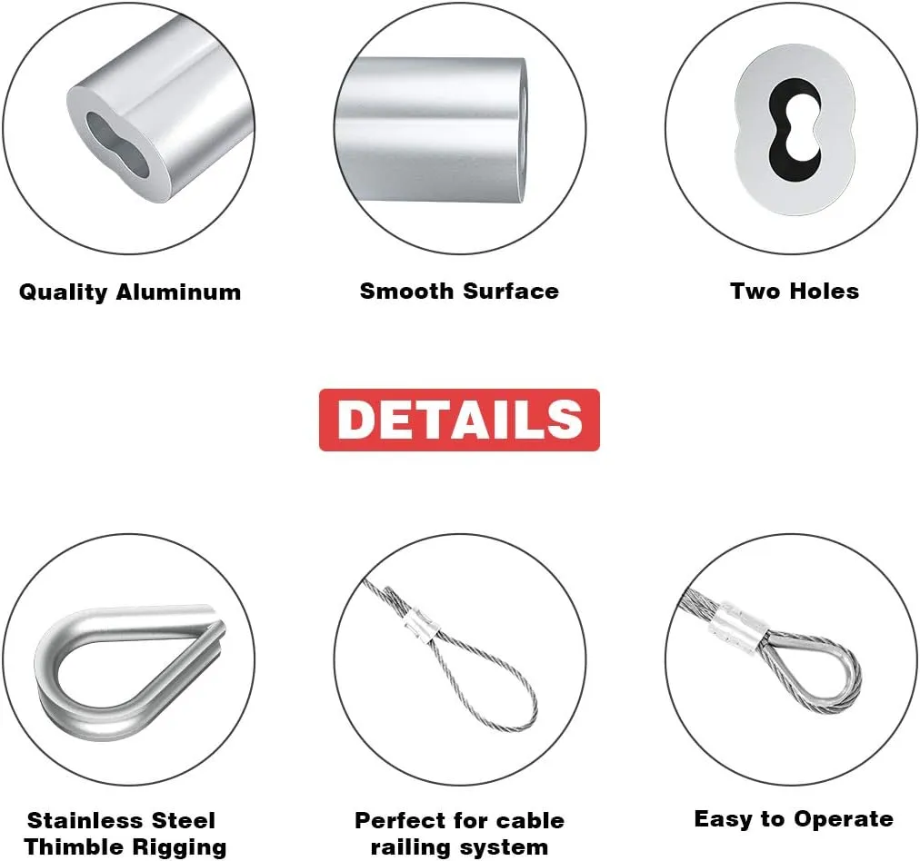 Sanuke Wire Rope Crimping Tool for 3/64 1/16 5/64 inch Aluminum Crimping Loop Sleeves Kit with 160pcs Aluminum Crimping Loop Sleeve and 10pcs Stainless Steel Thimble