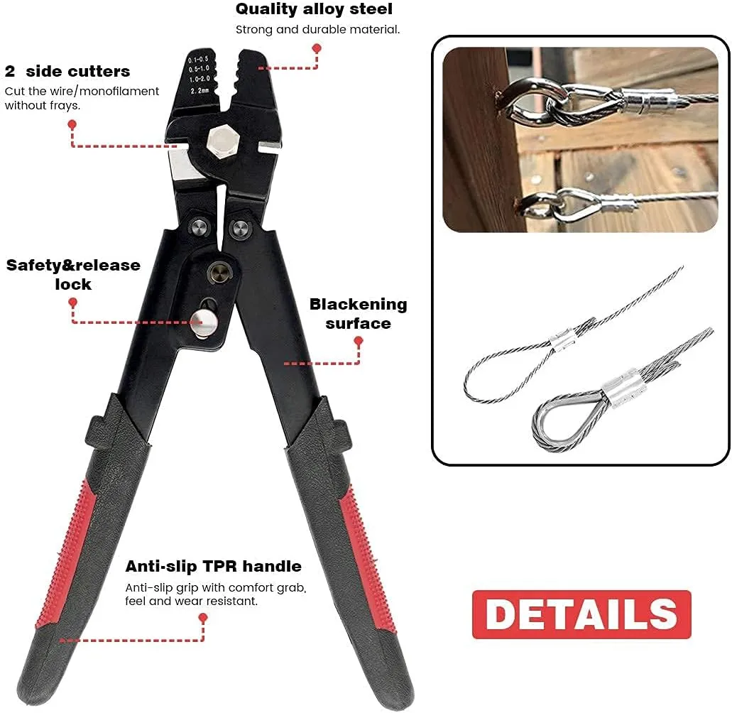 Sanuke Wire Rope Crimping Tool for 3/64 1/16 5/64 inch Aluminum Crimping Loop Sleeves Kit with 160pcs Aluminum Crimping Loop Sleeve and 10pcs Stainless Steel Thimble