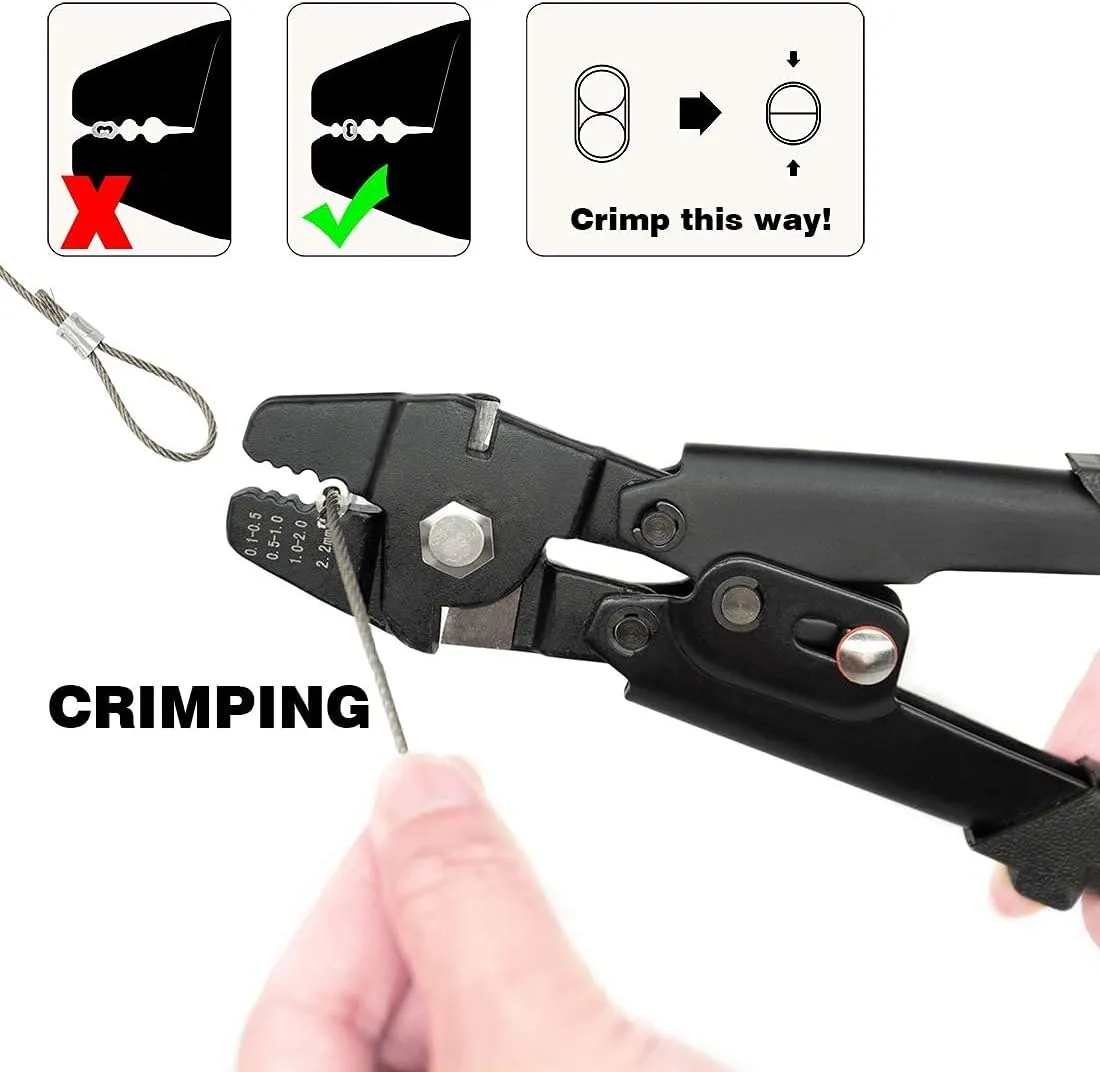 Sanuke Wire Rope Crimping Tool for 3/64 1/16 5/64 inch Aluminum Crimping Loop Sleeves Kit with 160pcs Aluminum Crimping Loop Sleeve and 10pcs Stainless Steel Thimble