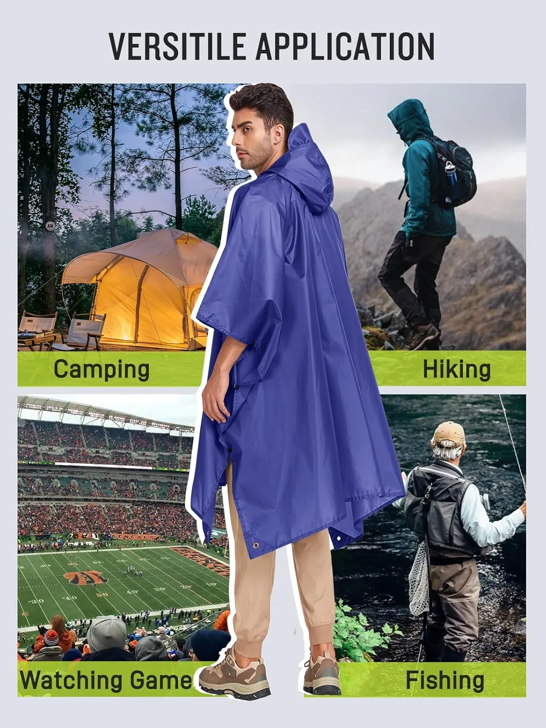 SaphiRose Extra Thick Hooded Rain Poncho Double Layer Waterproof Raincoat Jacket for Men Women Adults