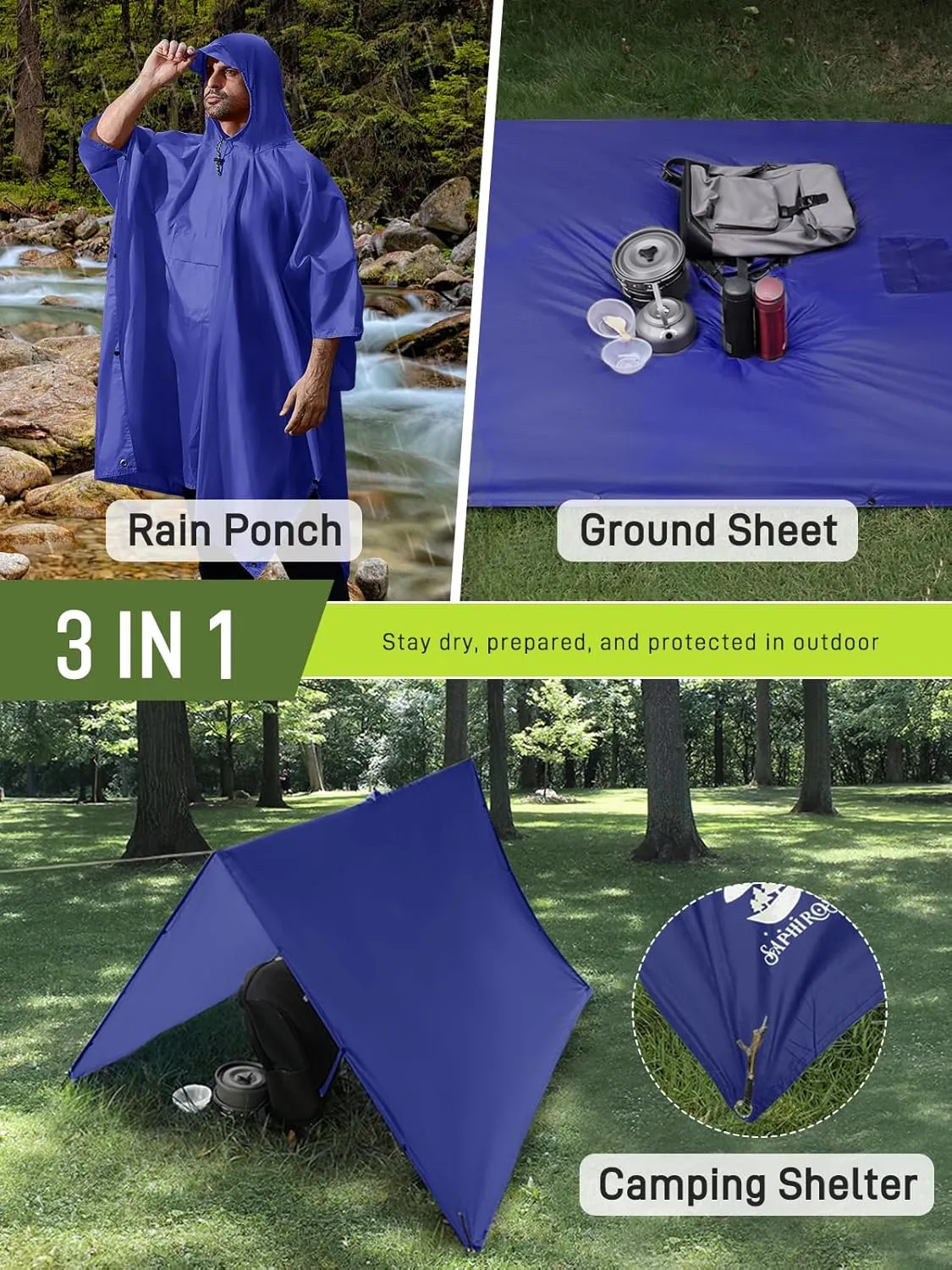 SaphiRose Extra Thick Hooded Rain Poncho Double Layer Waterproof Raincoat Jacket for Men Women Adults