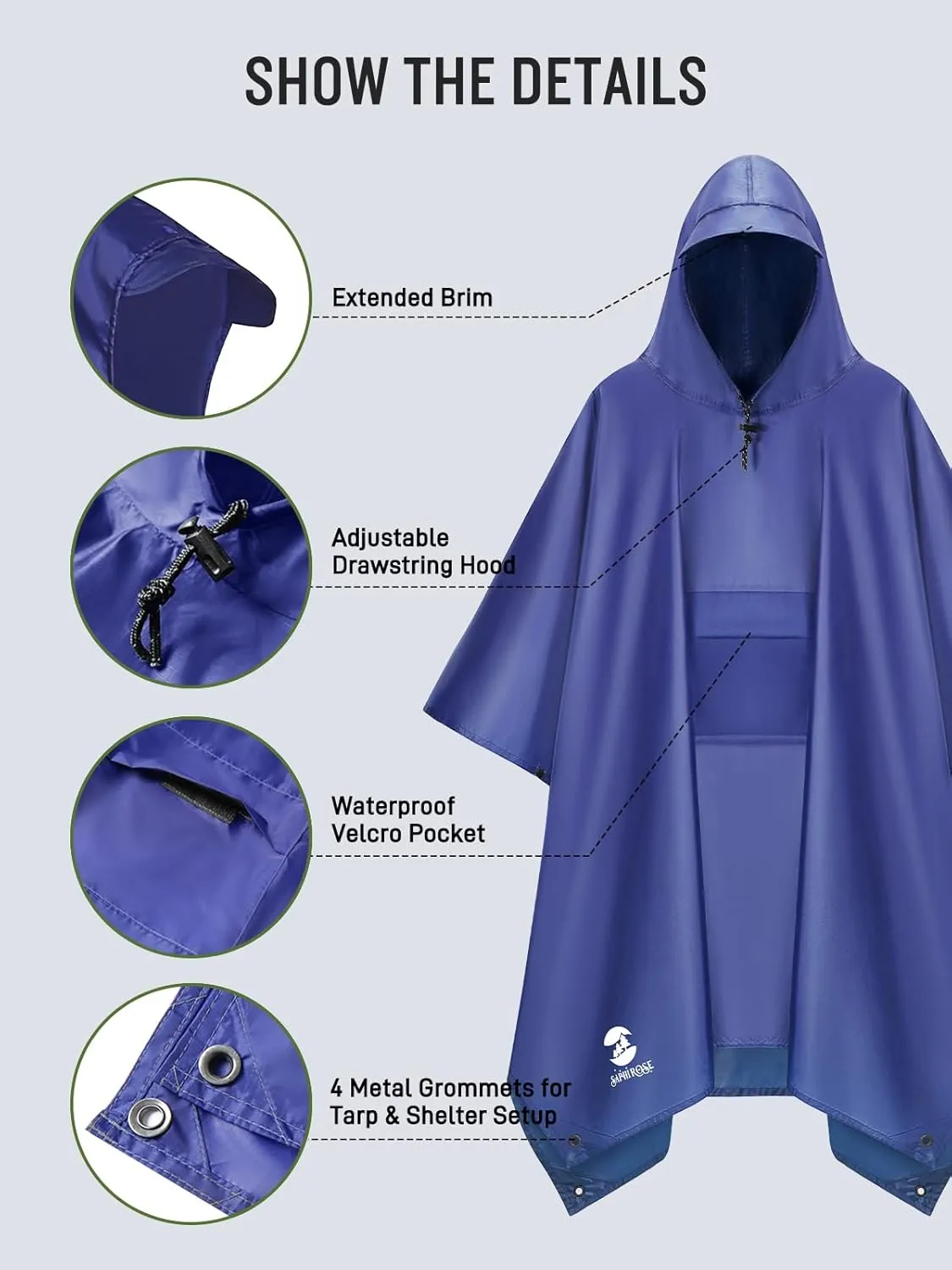 SaphiRose Extra Thick Hooded Rain Poncho Double Layer Waterproof Raincoat Jacket for Men Women Adults