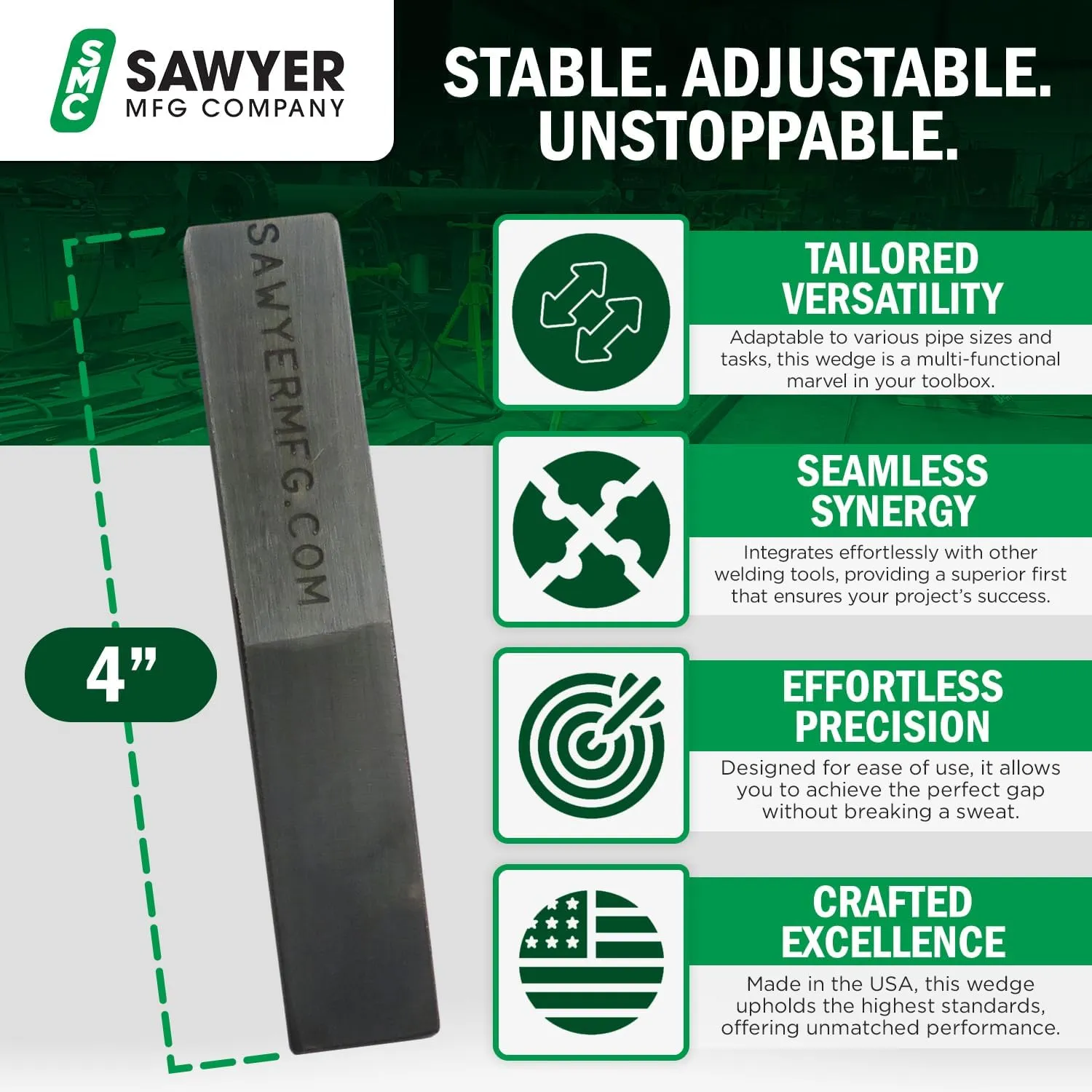 Sawyer 4" Spacing Wedge for Welding & Pipe Fittings - Hardened Steel, Precision Gap Control for TIG & Ironworker Tools, Adaptable Metal Spacers for Home Improvement and Tree Felling (Small)