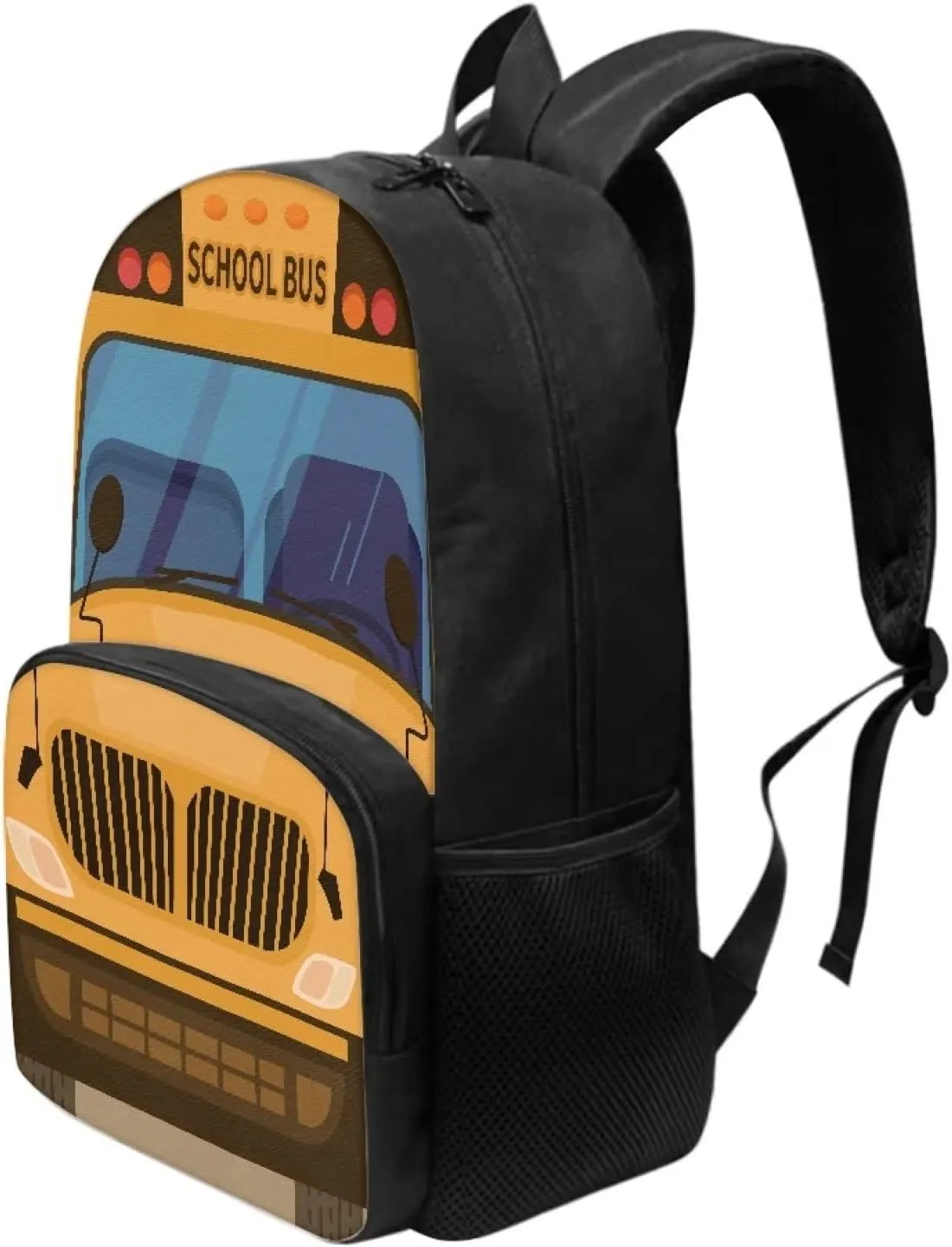 School Bus Print Backpacks for Boys Girls Durable Soft Padded Back Lightweight School Bookbag Kids Student Campus Travel Large Capacity 17 Inch Cute Backpack with Front Pocket