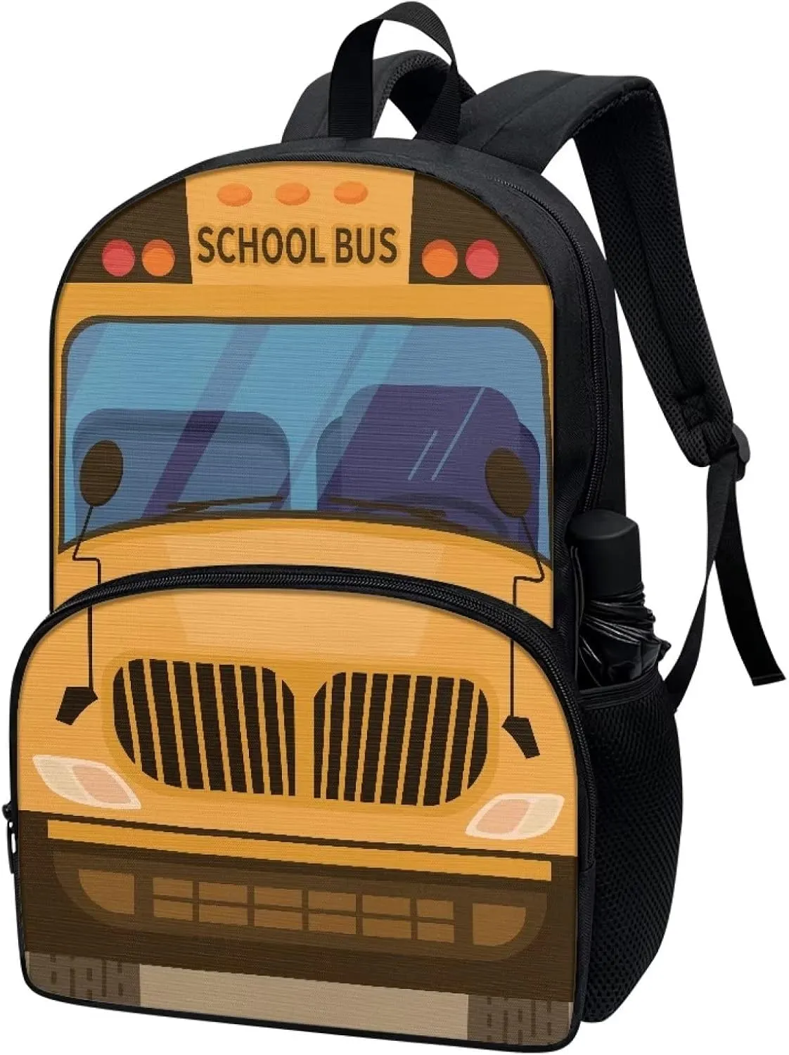 School Bus Print Backpacks for Boys Girls Durable Soft Padded Back Lightweight School Bookbag Kids Student Campus Travel Large Capacity 17 Inch Cute Backpack with Front Pocket