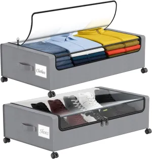 SD FACTORY Under Bed Storage with Wheels Rolling Space Extra Deep Multi Use Storage Saving Organizer for Clothes, Shoes & Blankets | Ideal for Apartments, Dorms, Bedrooms & Small Spaces 2Pack