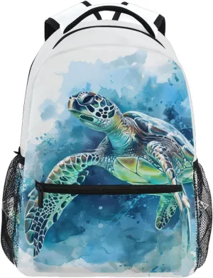 Sea Turtle Watercolor School Kids Backpack for Boys Girls Laptop Backpack Lightweight Travel Bag for Women Men