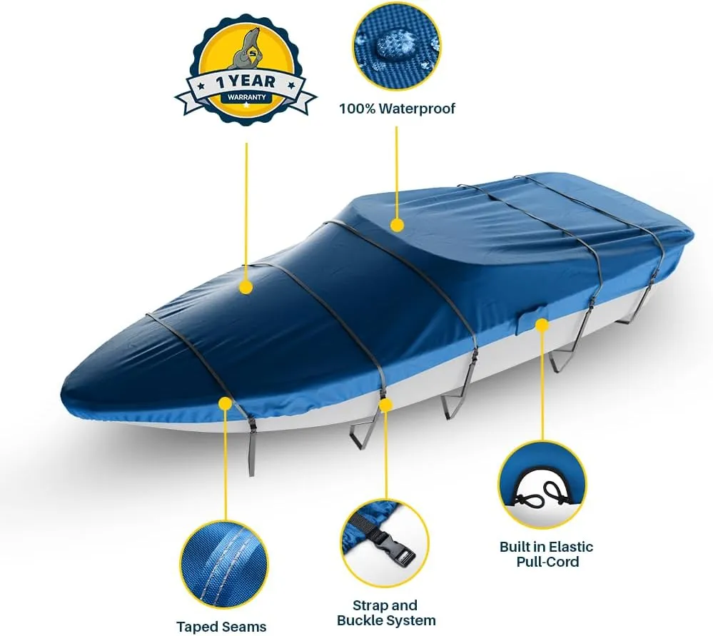 Seal Skin Covers Universal Boat Cover, Waterproof Marine-Grade Cover for 14'-16' L & Up to 90" W, Heavy-Duty & UV-Resistant, Ideal for Bass Boats, V-Hull, Fishing & Runboat