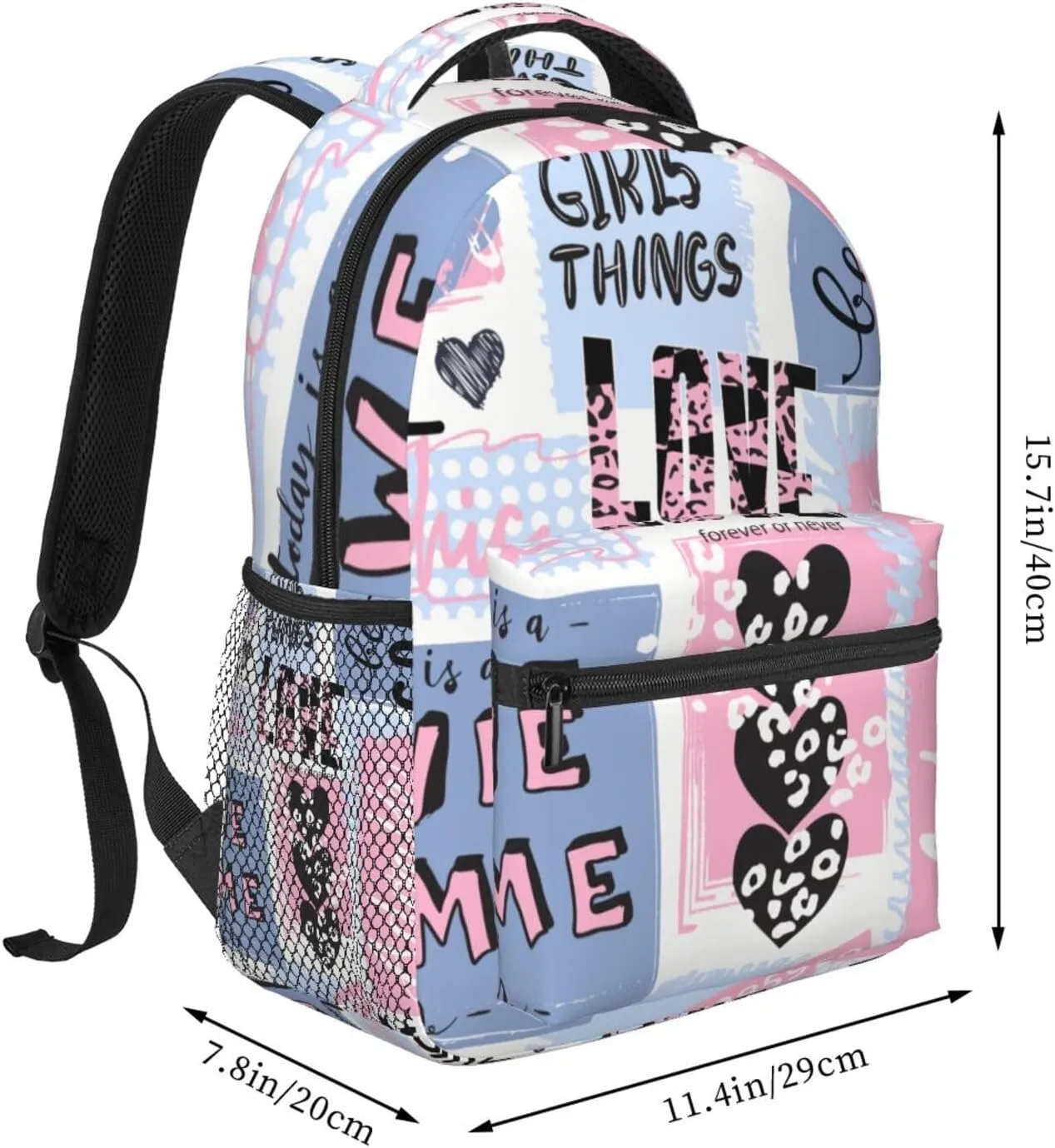 Seamless Pattern Slogan Hearts Background Backpack Laptop Backpack Sports Travel Shoulder bag Light casual backpack
