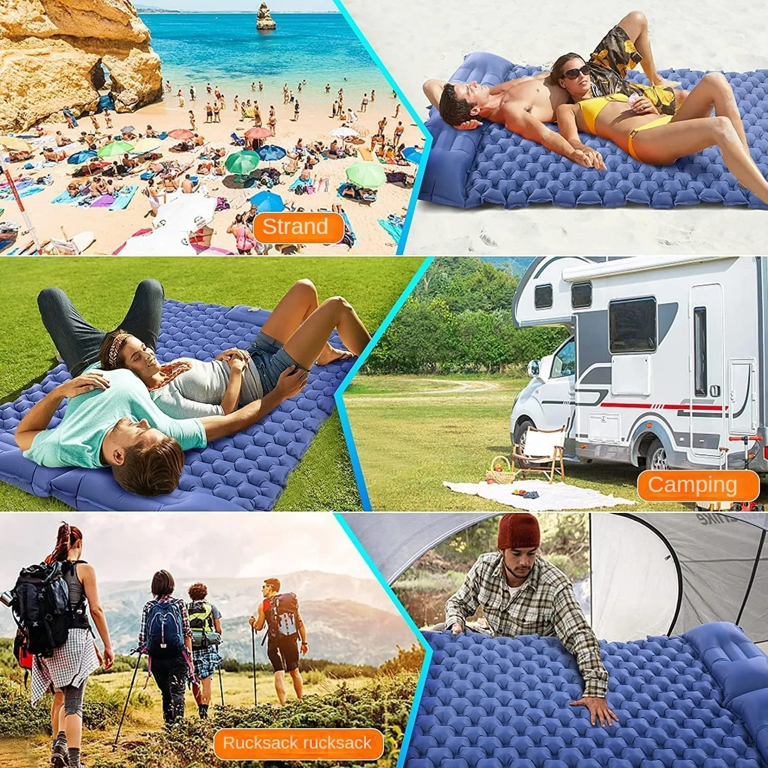 Self Inflating Camping Mat with Pillow, Thicken Inflatable Camping Mattress with Built-in Pump, Waterproof Inflatable Mat for Outdoor, Camping, Hiking
