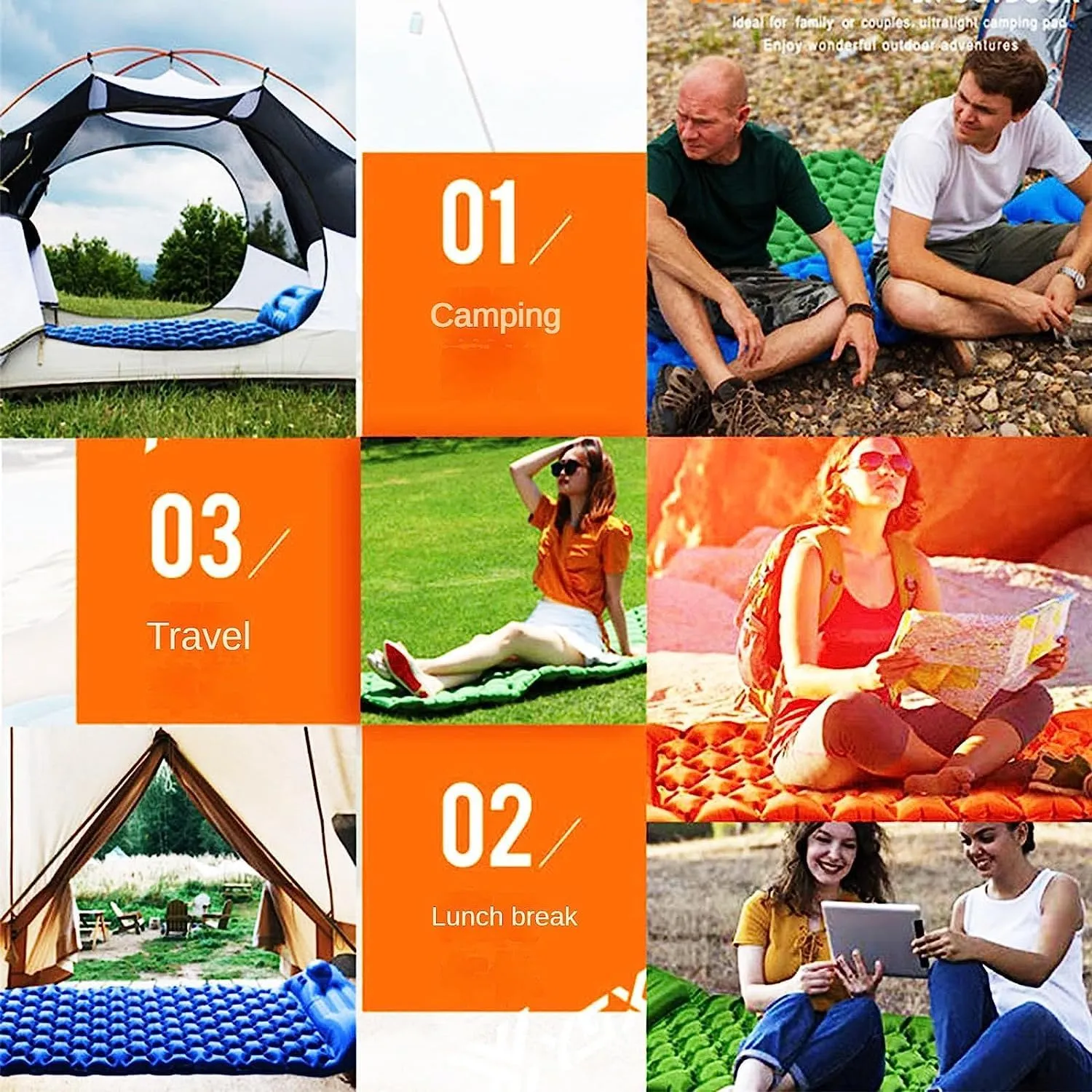 Self Inflating Camping Mat with Pillow, Thicken Inflatable Camping Mattress with Built-in Pump, Waterproof Inflatable Mat for Outdoor, Camping, Hiking