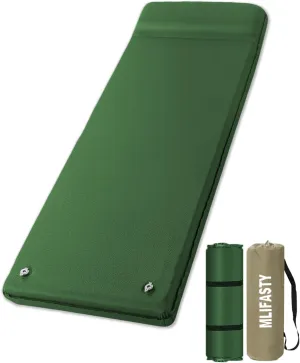 Self Inflating Sleeping Pad, 3" Ultra-Thick Memory Foam Sleeping Mats for Camping, Automatic Inflate&Deflate, Insulated Camping Mattress Pad with Pillow for Camp/Travel/Car/Tent, Dark Green
