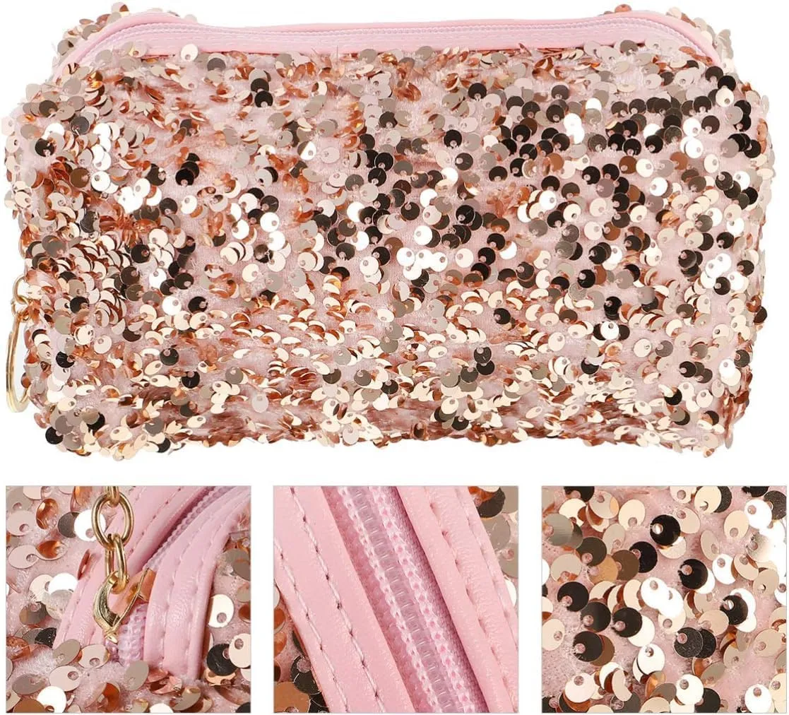 Sequin Cosmetic Bag Portable Glitter Makeup Zipper Toiletry Sequin Organizer for Women Girls