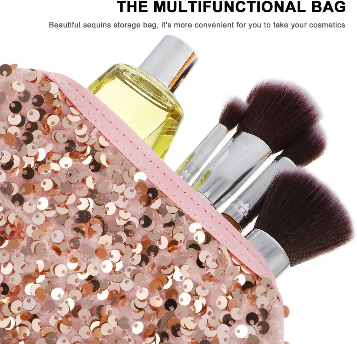 Sequin Cosmetic Bag Portable Glitter Makeup Zipper Toiletry Sequin Organizer for Women Girls