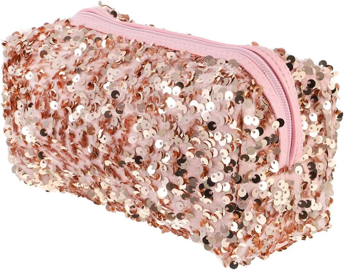 Sequin Cosmetic Bag Portable Glitter Makeup Zipper Toiletry Sequin Organizer for Women Girls