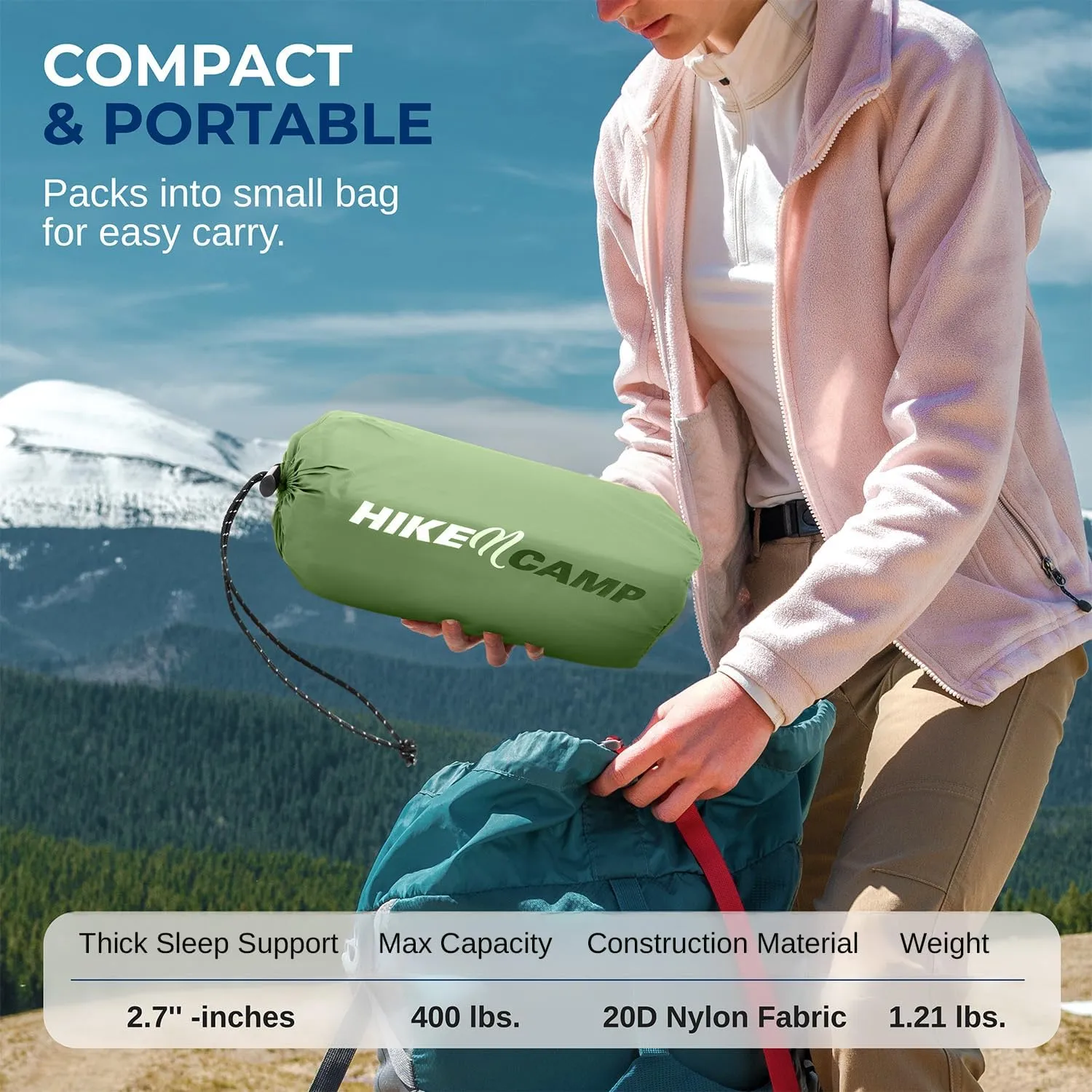 SereneLife Lightweight & Compact Camping Gear – Sleeping Pads & Bags with Built-in Pillows for Outdoor Comfort, Waterproof & Tear-Resistant Design, Perfect for Hiking, Backpacking, Couples & Solo Use