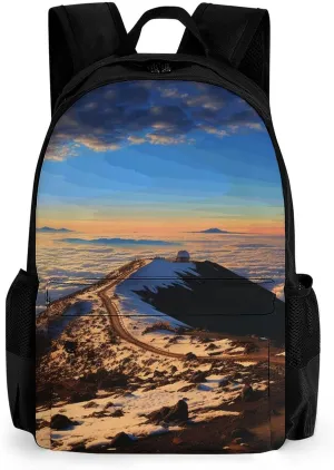 Shoulders Backpack, Mauna Kea Summit Sunset Print Functional Backpack Comfortable Backpack Laptop Backpack Multi-purpose Backpack