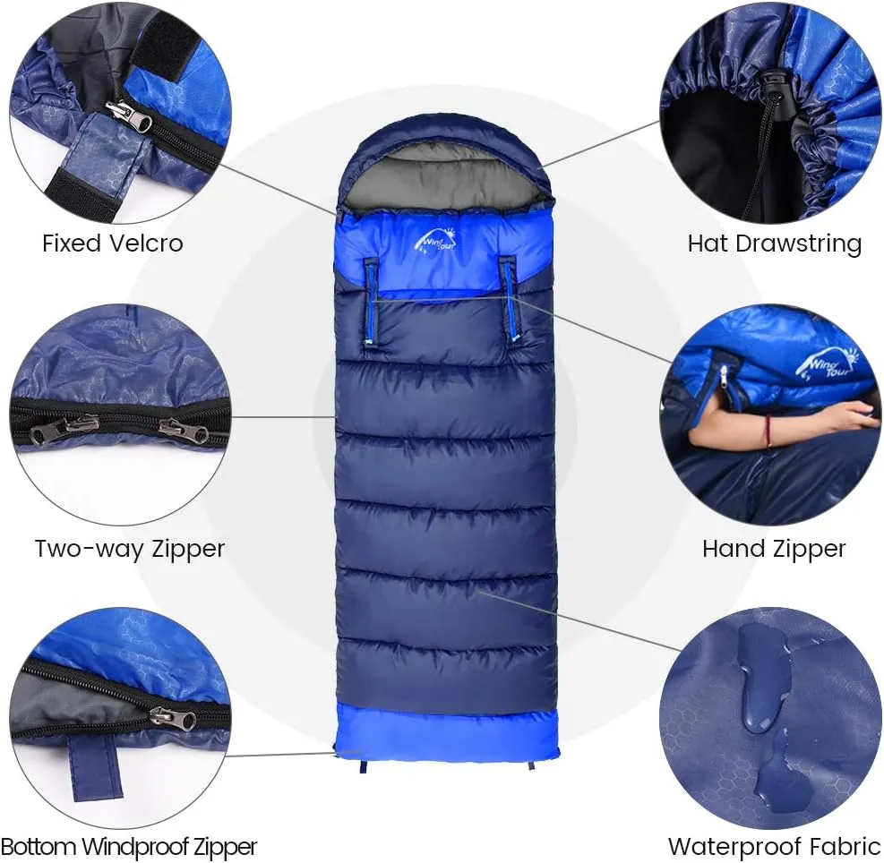 ShowyLive Sleeping Bags for Adults - Lightweight, Waterproof, Custom Cotton Comfort, 2-in-1 Design, Two-Way Zipper for Camping