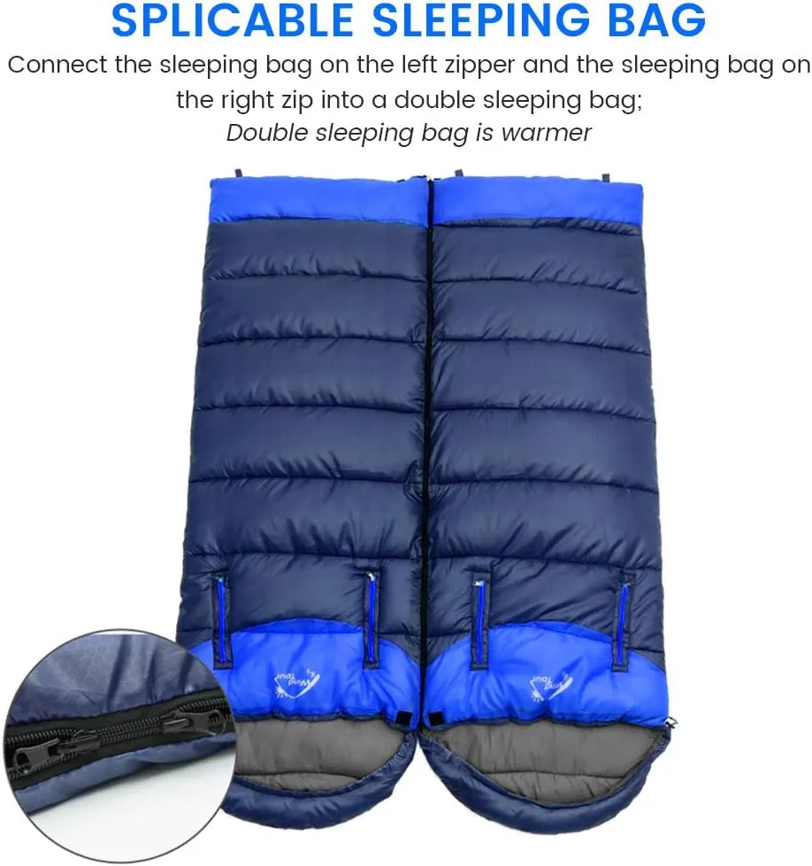 ShowyLive Sleeping Bags for Adults - Lightweight, Waterproof, Custom Cotton Comfort, 2-in-1 Design, Two-Way Zipper for Camping