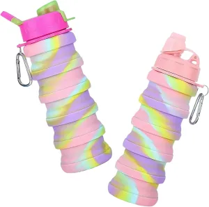 Silicone Collapsible Sports Cup Men and Women Telescopic Cup Creative Outdoor Travel Bottle Portable Cold Water Bottle(Pink)