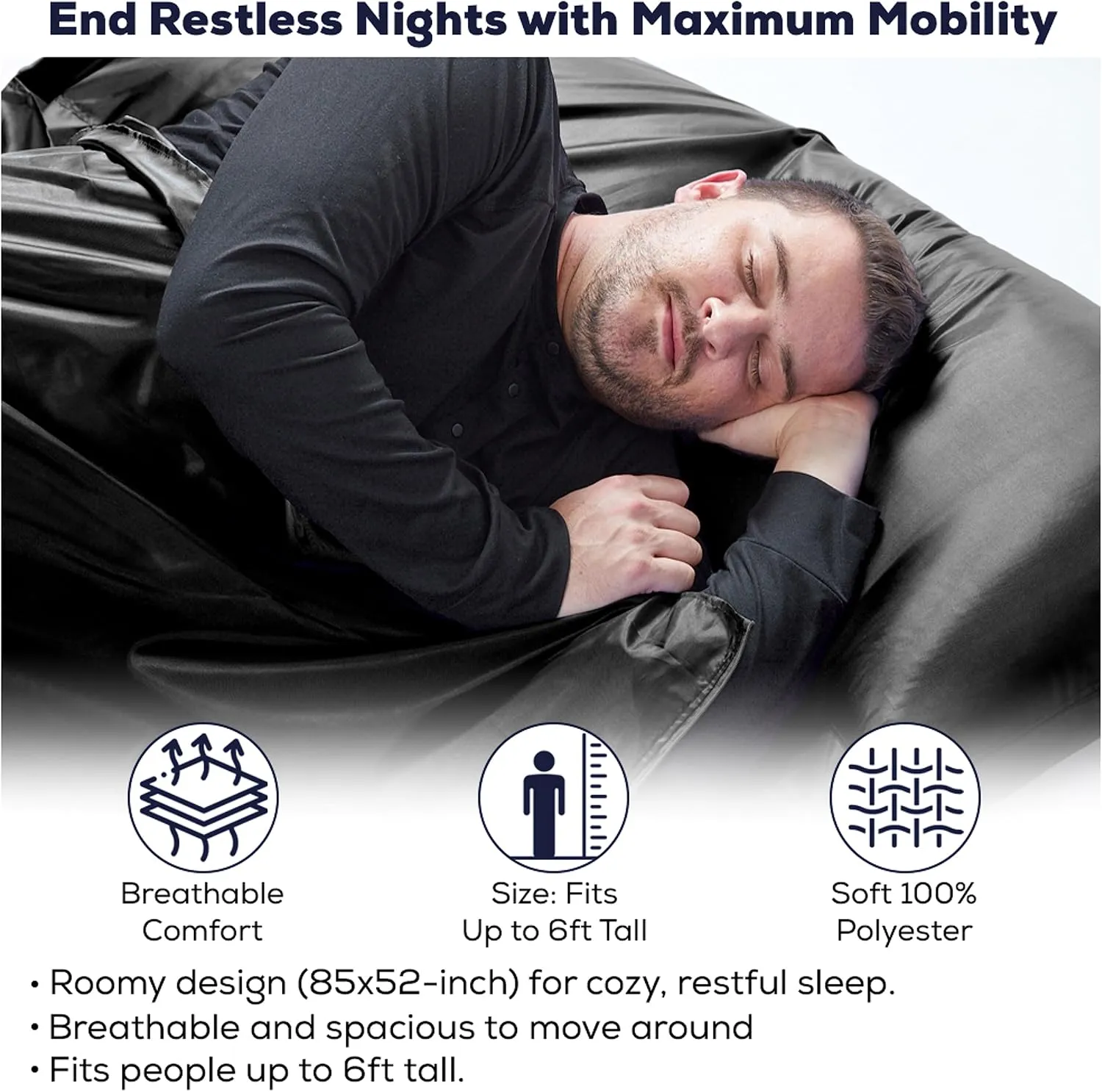 Silky Sleeping Bag Liner Cold/Warm Weather–XL Travel Sheets for Hotel 85"×52"– Lightweight Sleep Sack with Zipper & Pillow Pocket-100% Polyester Adult Sleep Sack - Hotel Sleeping Bag.
