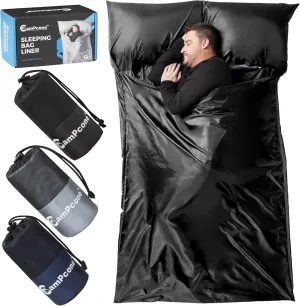 Silky Sleeping Bag Liner Cold/Warm Weather–XL Travel Sheets for Hotel 85"×52"– Lightweight Sleep Sack with Zipper & Pillow Pocket-100% Polyester Adult Sleep Sack - Hotel Sleeping Bag.