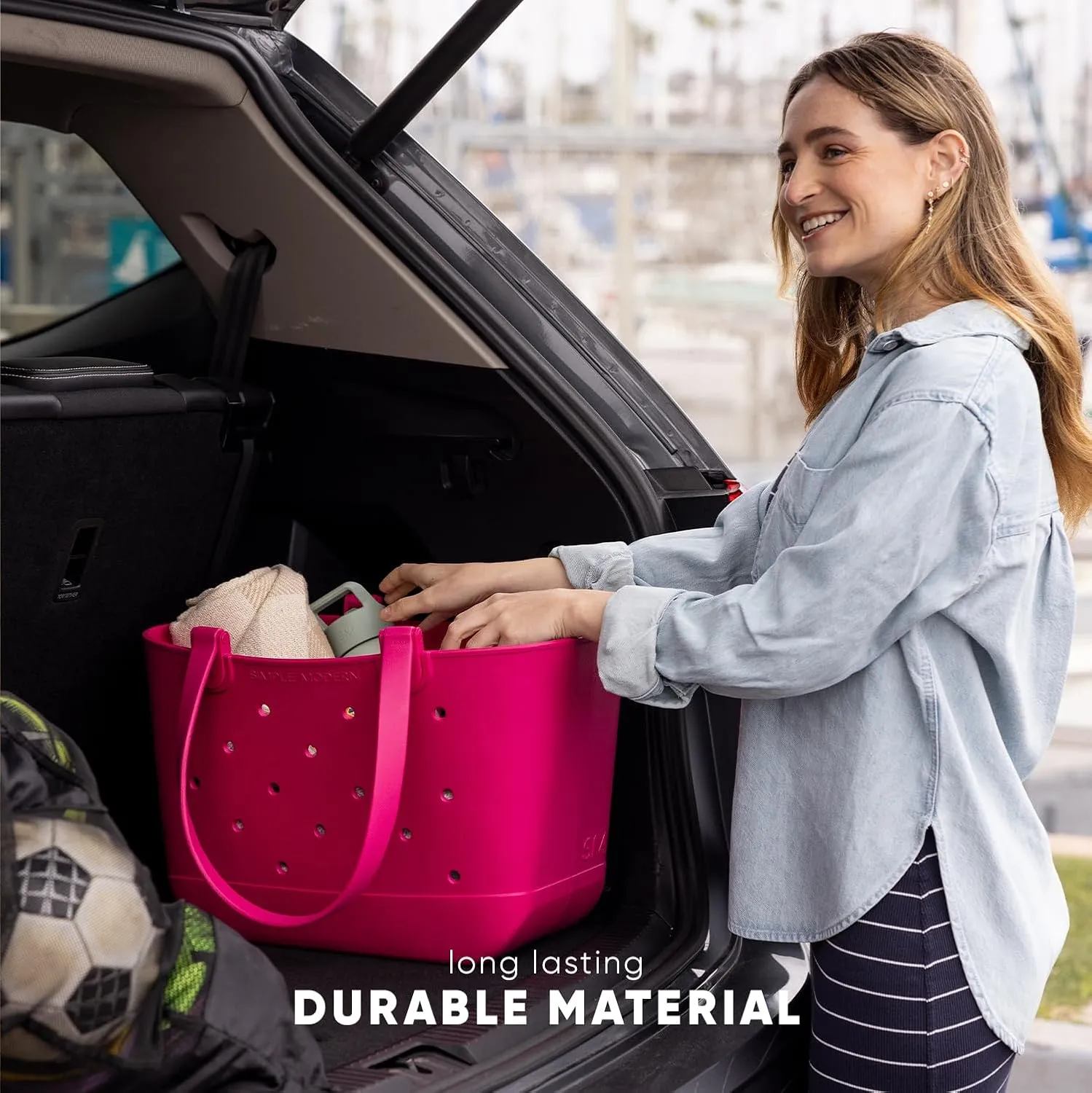 Simple Modern Extra-Large Beach Bag | Waterproof Getaway Rubber Tote with Zipper Pocket for Travel, Pool, Boat, Groceries, Sports | Malibu