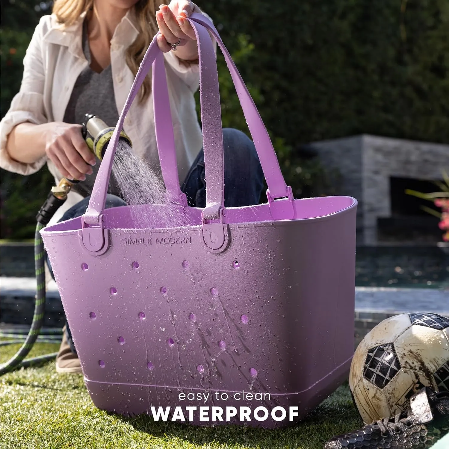 Simple Modern Extra-Large Beach Bag | Waterproof Getaway Rubber Tote with Zipper Pocket for Travel, Pool, Boat, Groceries, Sports | Malibu
