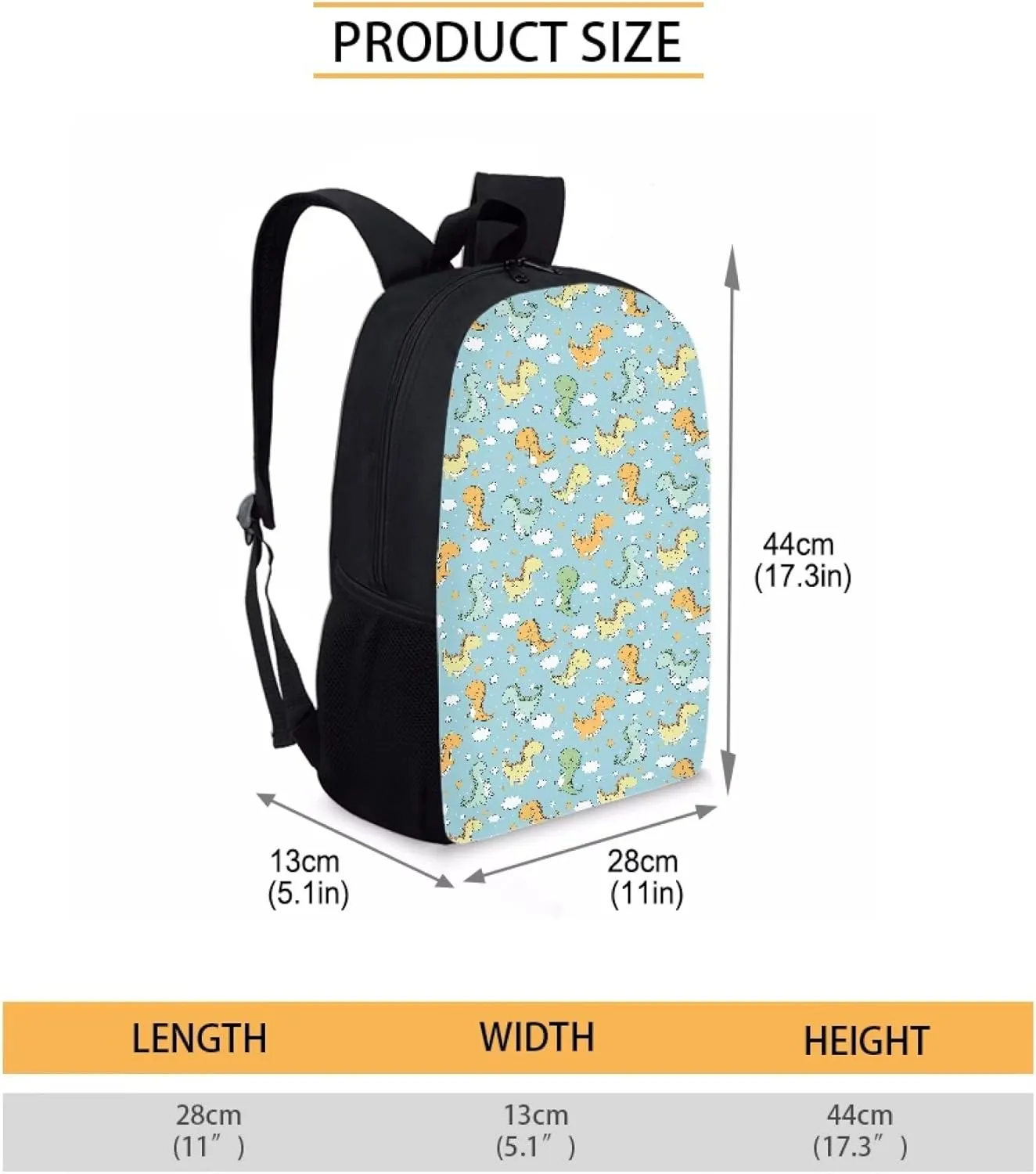 Simple School Bag for Kids Dinosaur Backpack for Student Cute Print Large Capacity Bookbag with Adjustable Shoulder Straps Lightweight Sturdy Backpack for Boys Girls