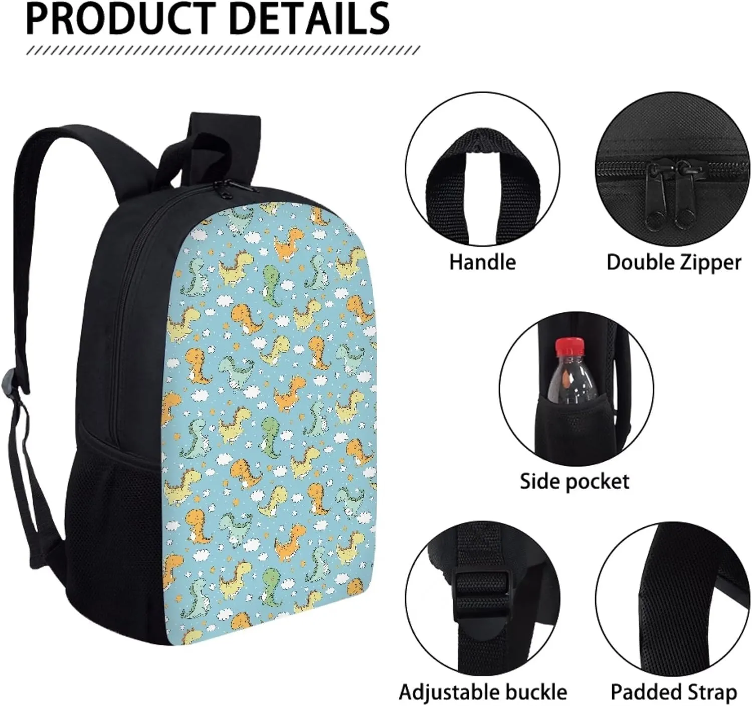 Simple School Bag for Kids Dinosaur Backpack for Student Cute Print Large Capacity Bookbag with Adjustable Shoulder Straps Lightweight Sturdy Backpack for Boys Girls