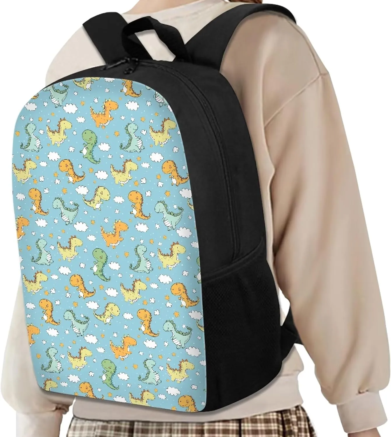 Simple School Bag for Kids Dinosaur Backpack for Student Cute Print Large Capacity Bookbag with Adjustable Shoulder Straps Lightweight Sturdy Backpack for Boys Girls