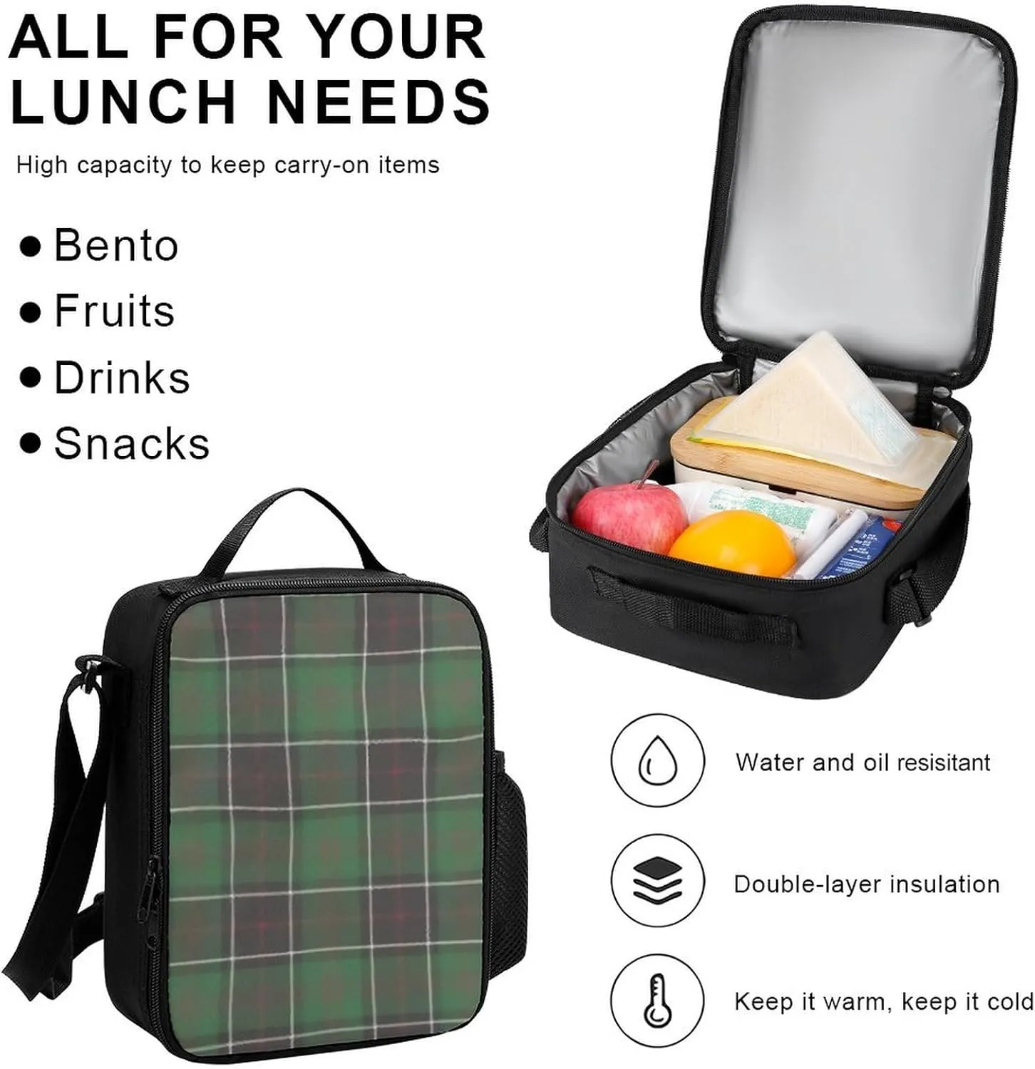 Sinclair Clan Hunting Tartan Lightweight Pocket Backpack Crossbody Lunch Bag Set Unisex