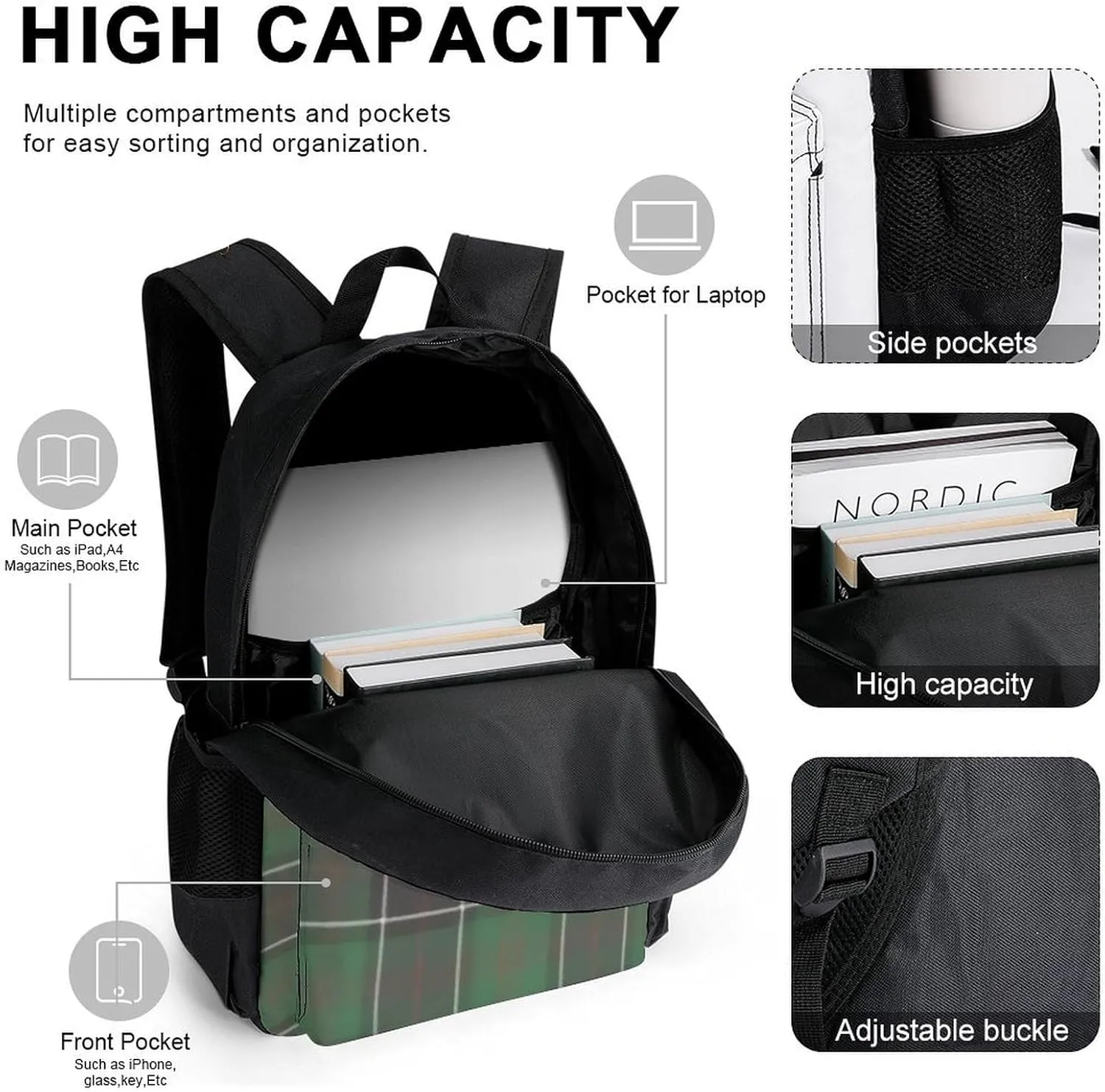 Sinclair Clan Hunting Tartan Lightweight Pocket Backpack Crossbody Lunch Bag Set Unisex
