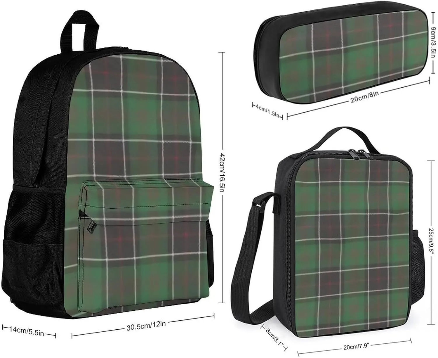Sinclair Clan Hunting Tartan Lightweight Pocket Backpack Crossbody Lunch Bag Set Unisex