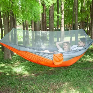 Single Camping Hammock with Tree Straps,Outdoor Hammock with Mosquito Net,Portable Parachute Nylon Hammock for Backpack Travel Orange 250x120cm
