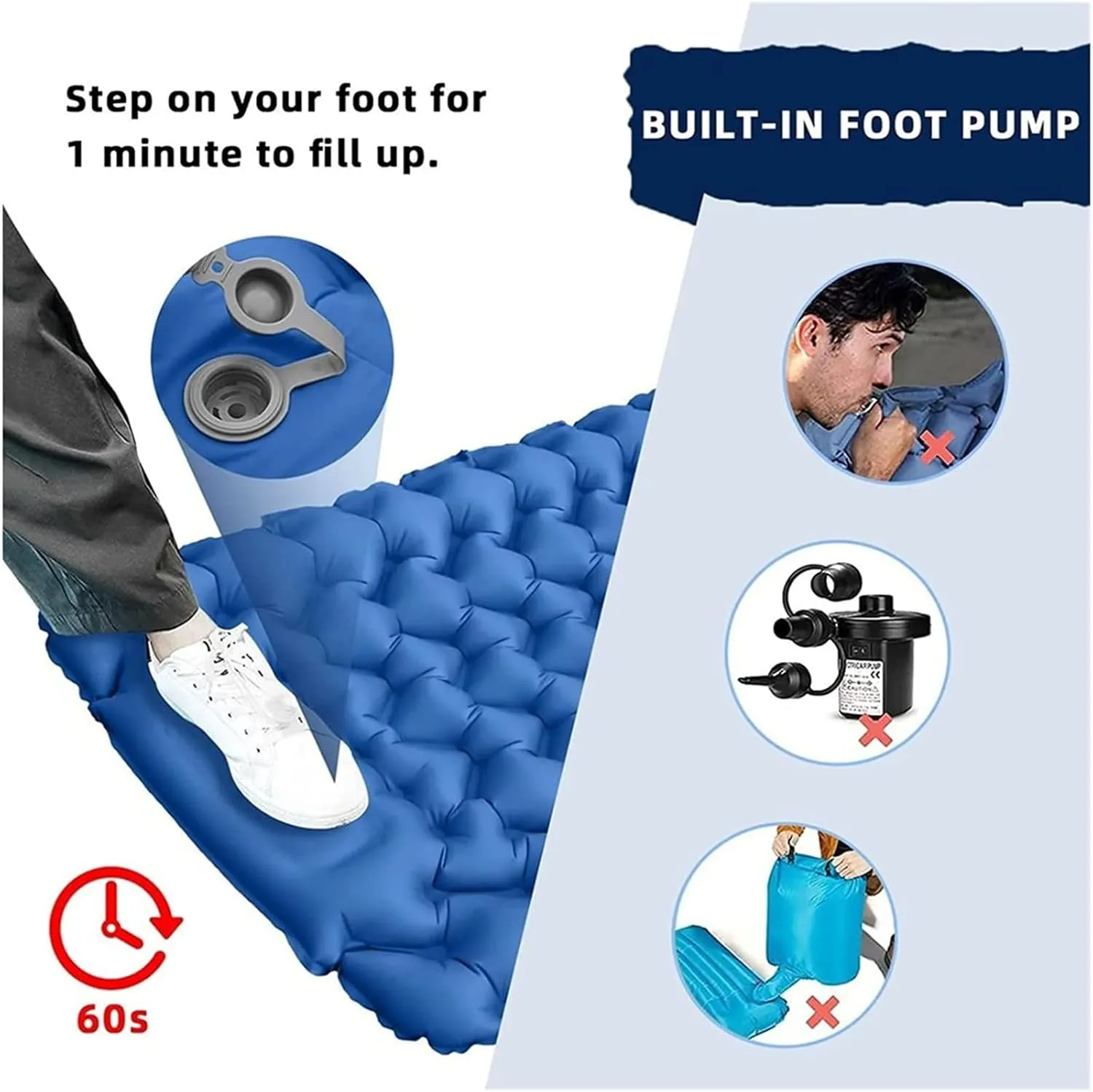 Single Camping Inflatable Mattress, Compact Lightweight Air Mattress, Inflatable Sleeping Pad for Car/Camping/Travel/Hiking/Outing