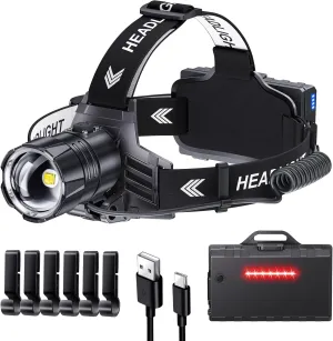 Sinvimes 990000 Lumen LED Rechargeable Headlamp, 60H Long Battery Life Head Lamp with 5 Modes & IPX7 Waterproof & Zoomable, 120° Adjustable Head Light for Adults, Outdoor, Camping, Hardhat