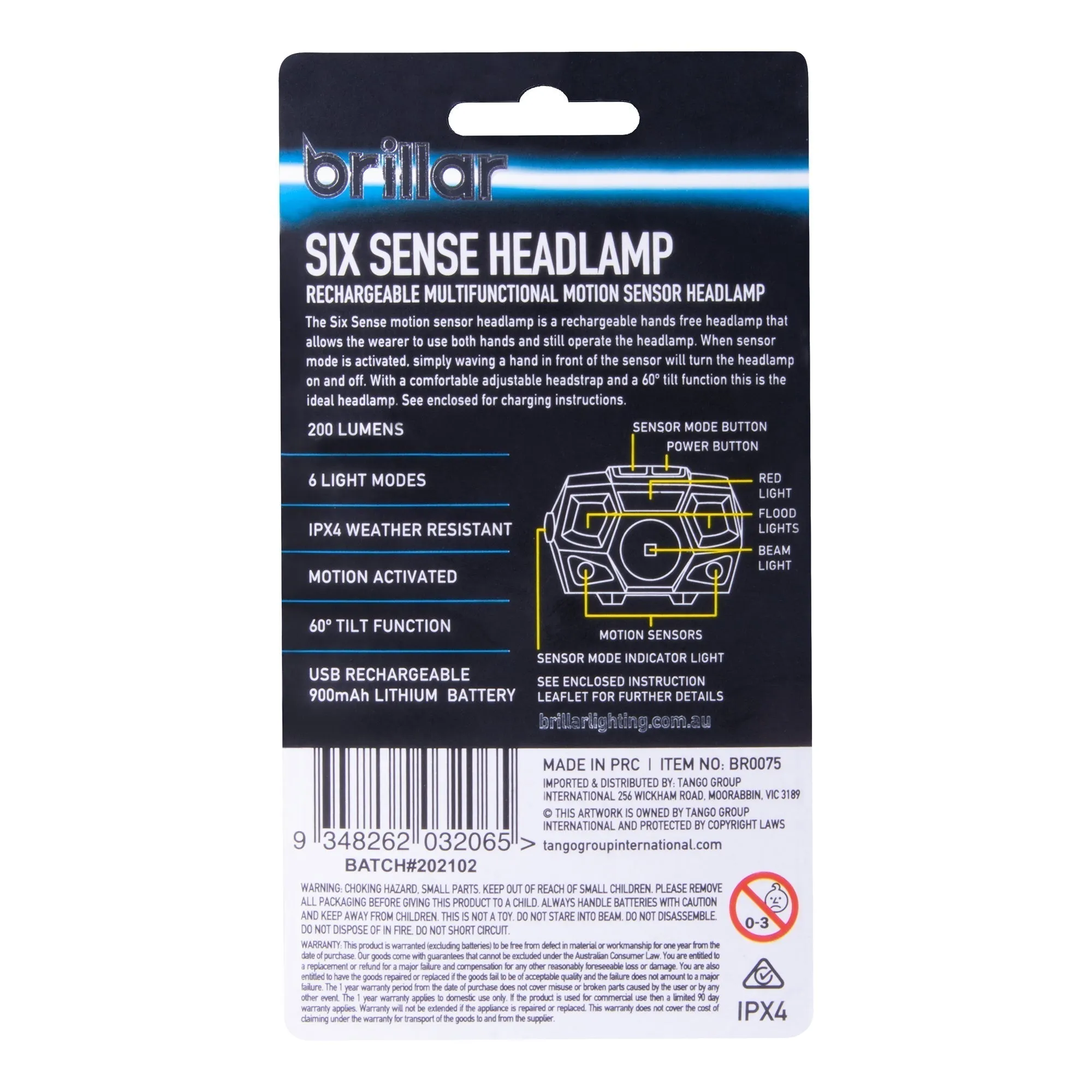 Sixth Sense - 200 Lumen 6 Mode Rechargeable Headlamp