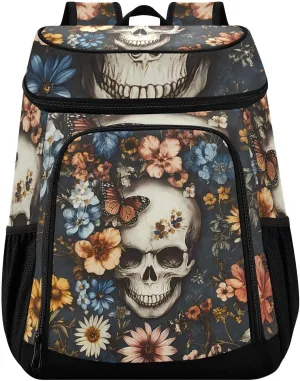 Skeleton Flower Skull Sugar Black Cooler Backpack Cooler Insulated Leak Proof Lunch Backpack 36 Cans Waterproof Soft for Men Women Picnic Hiking Camping Beach
