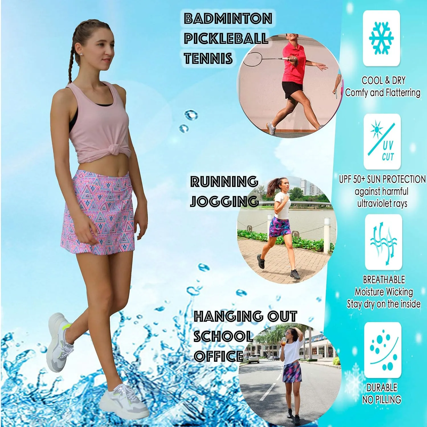 Skort for Women Lightweight Activewear Skirt for Running Tennis Golf Workout Pickleball Walking Casual
