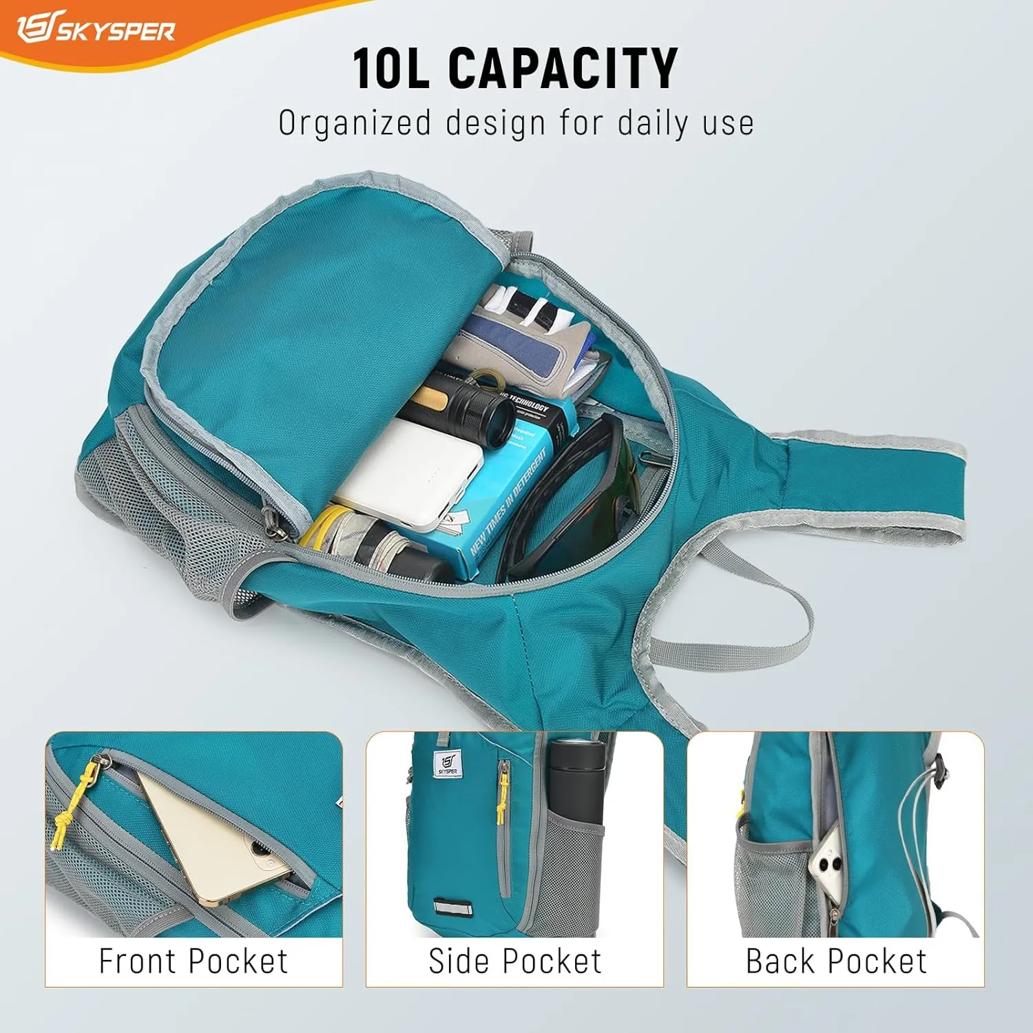 SKYSPER Small Hiking Backpack 10L Foldable Daypack Packable Lightweight Hiking Daypack Travel Day Pack for Women Men