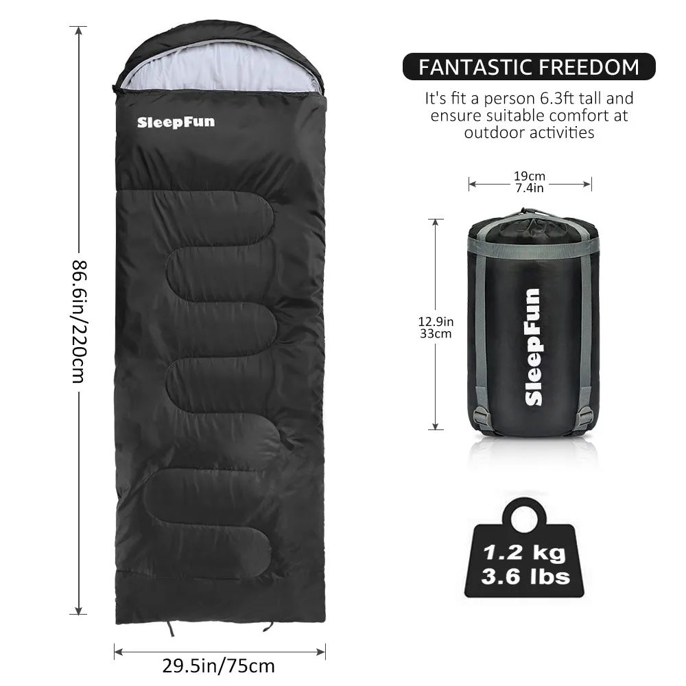 Sleepfun Lightweight Compact Backpacking Sleeping Bag for Adult, Ultralight 3 Season Thin Warm Weather Waterproof Portable Envelope Sleeping Bag for Camping, Hiking, Summer, Spring, Fall, Women, Men