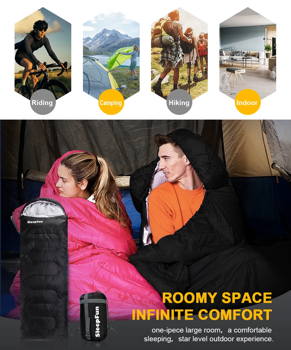 Sleepfun Lightweight Compact Backpacking Sleeping Bag for Adult, Ultralight 3 Season Thin Warm Weather Waterproof Portable Envelope Sleeping Bag for Camping, Hiking, Summer, Spring, Fall, Women, Men