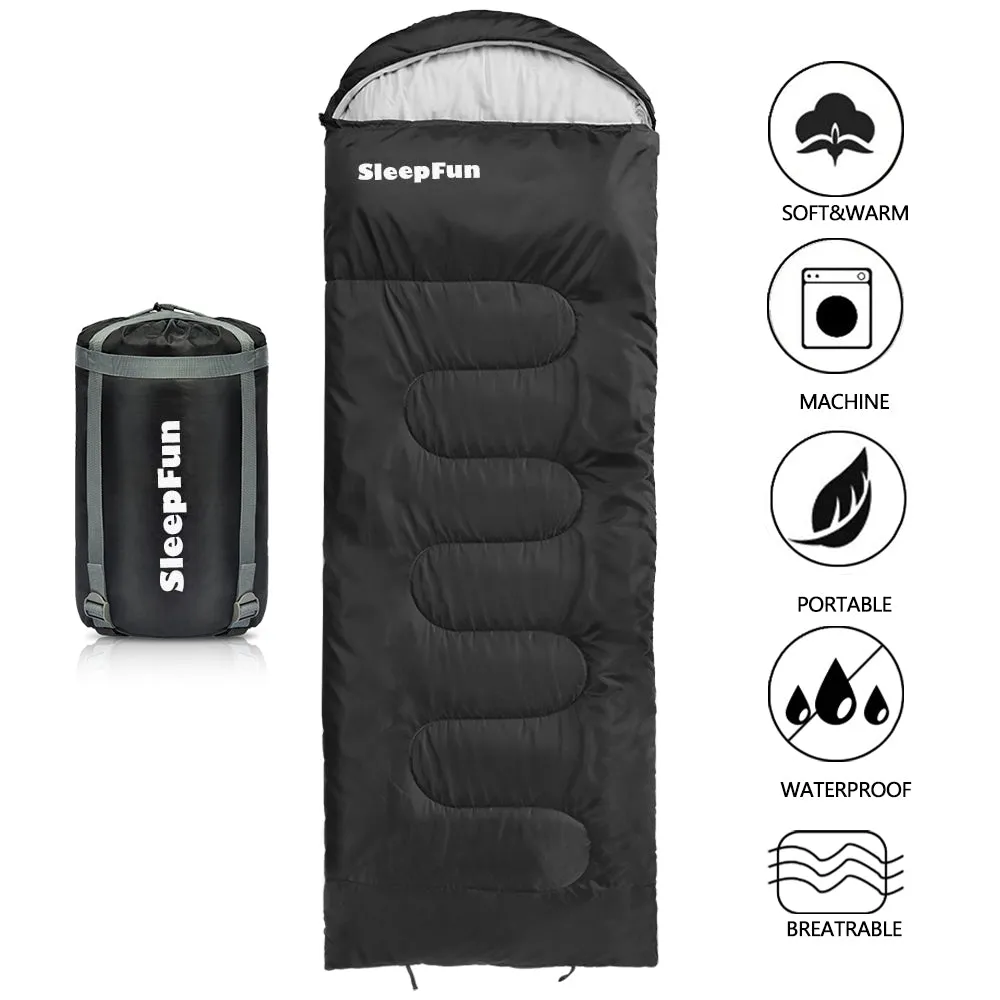 Sleepfun Lightweight Compact Backpacking Sleeping Bag for Adult, Ultralight 3 Season Thin Warm Weather Waterproof Portable Envelope Sleeping Bag for Camping, Hiking, Summer, Spring, Fall, Women, Men