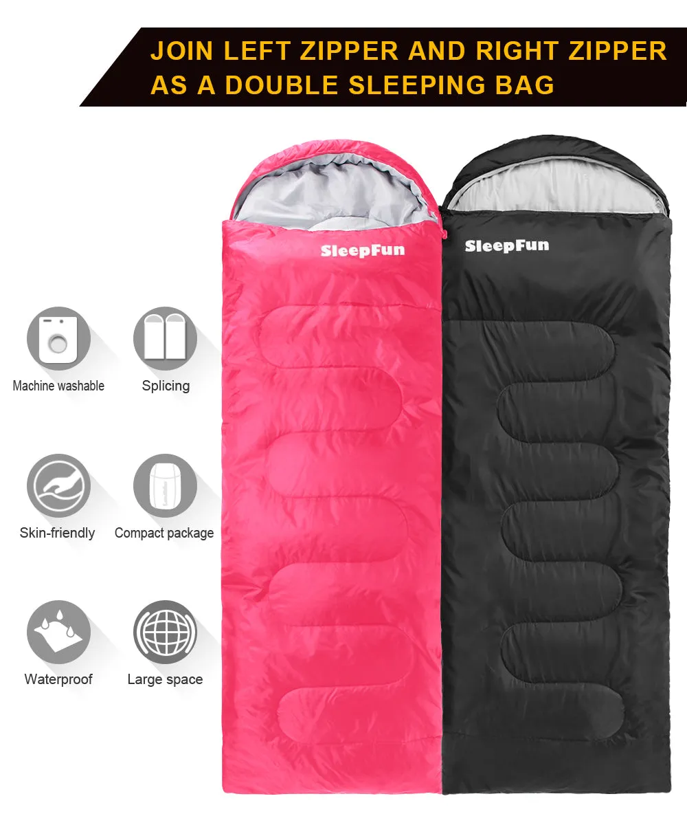 Sleepfun Lightweight Compact Backpacking Sleeping Bag for Adult, Ultralight 3 Season Thin Warm Weather Waterproof Portable Envelope Sleeping Bag for Camping, Hiking, Summer, Spring, Fall, Women, Men