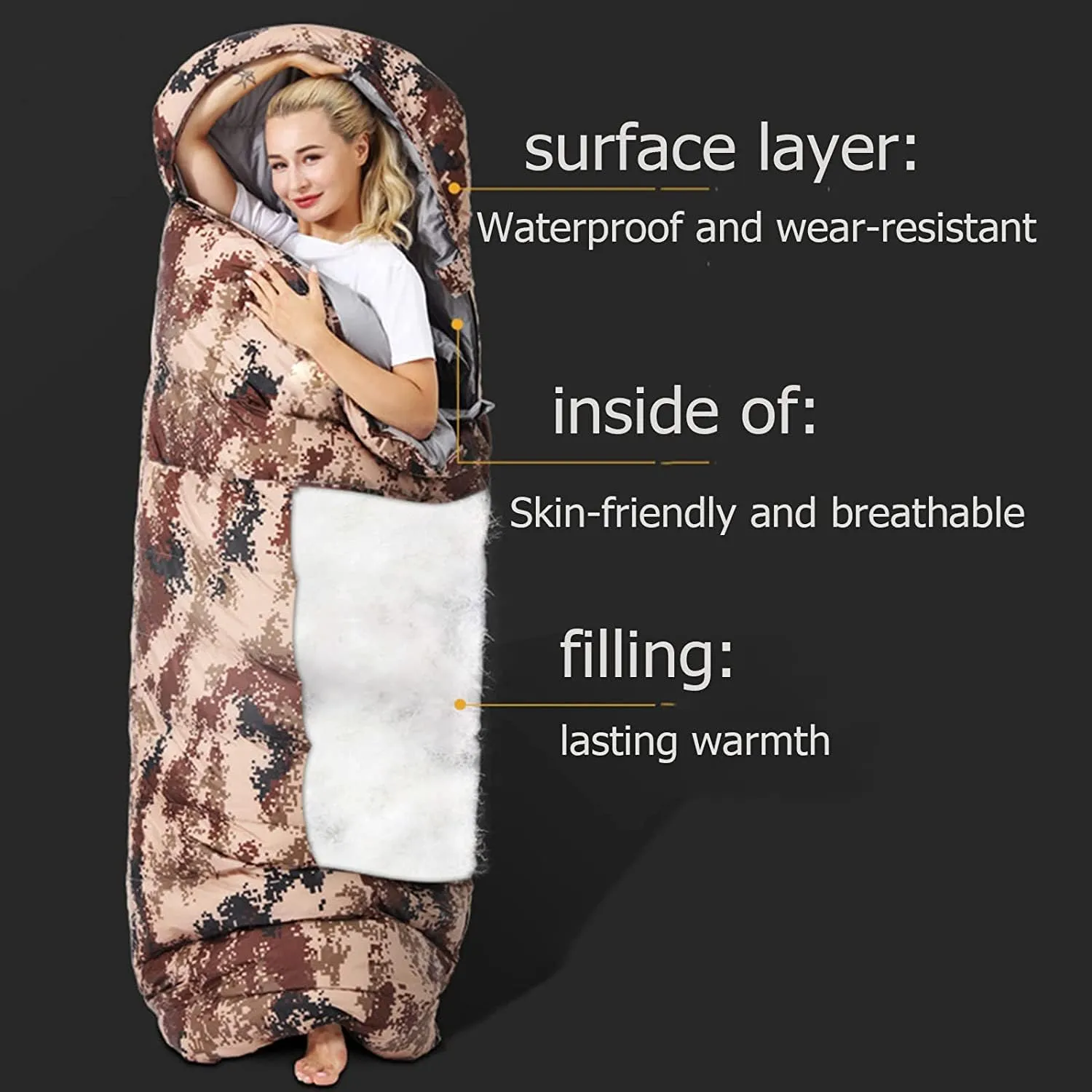 Sleeping Bag, 3 Seasons Warm Camping Sleeping Bag for Adults, Waterproof Outdoor Lightweight Sleeping Bags with Compression Bag for Backpacking Hiking，A