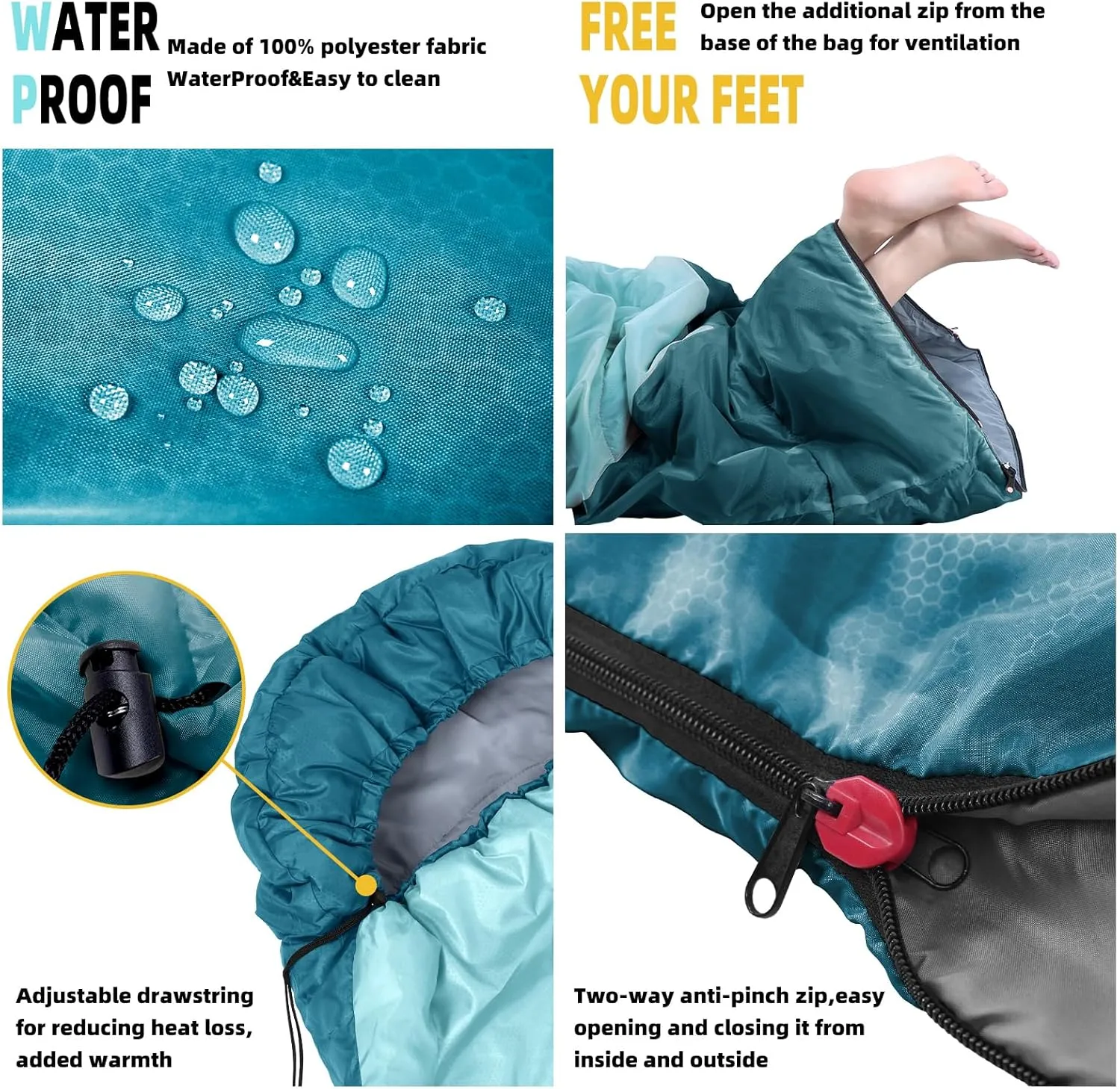 Sleeping Bag for Adults, Girls, Boys - 3 Season Warm & Cool Weather Lightweight Waterproof Camping Bag for Hiking, Outdoor Travel