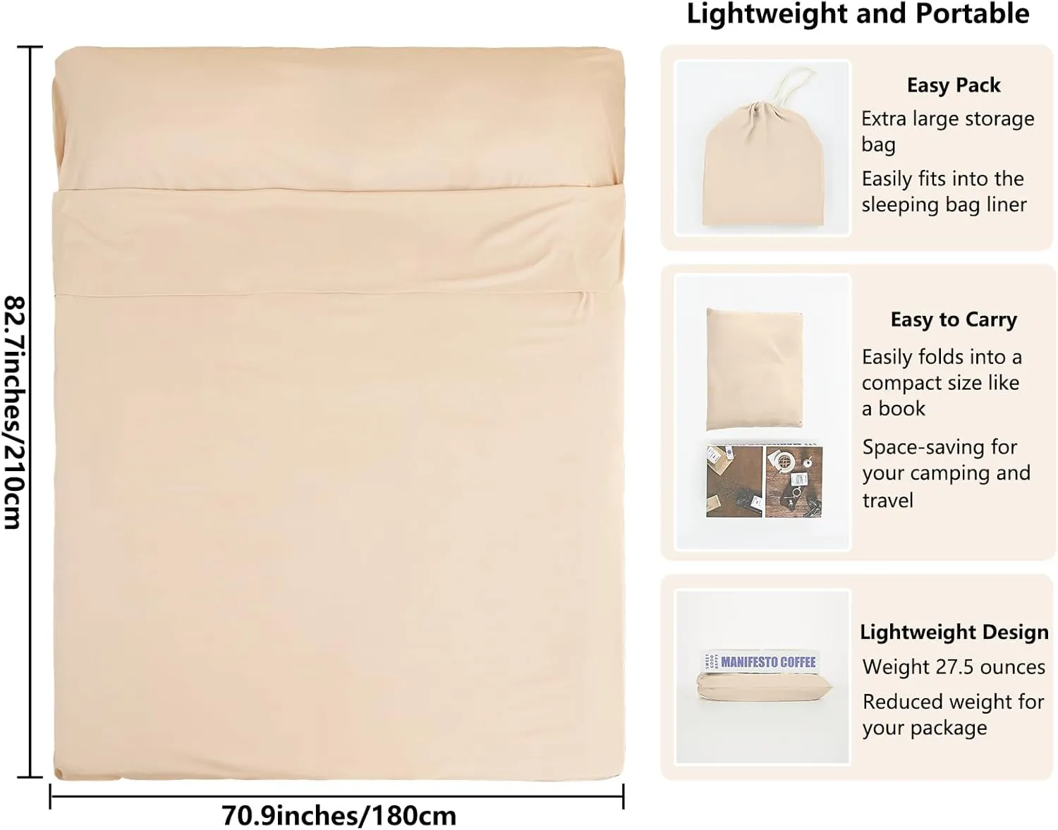 Sleeping Bag Liner Camping Adult Sleep Sack Lightweight Travel Sheet for Hotel Bed Compact Ultralight Essential Cleaning Supplies Kit Travel Bedding Set for Backpacking